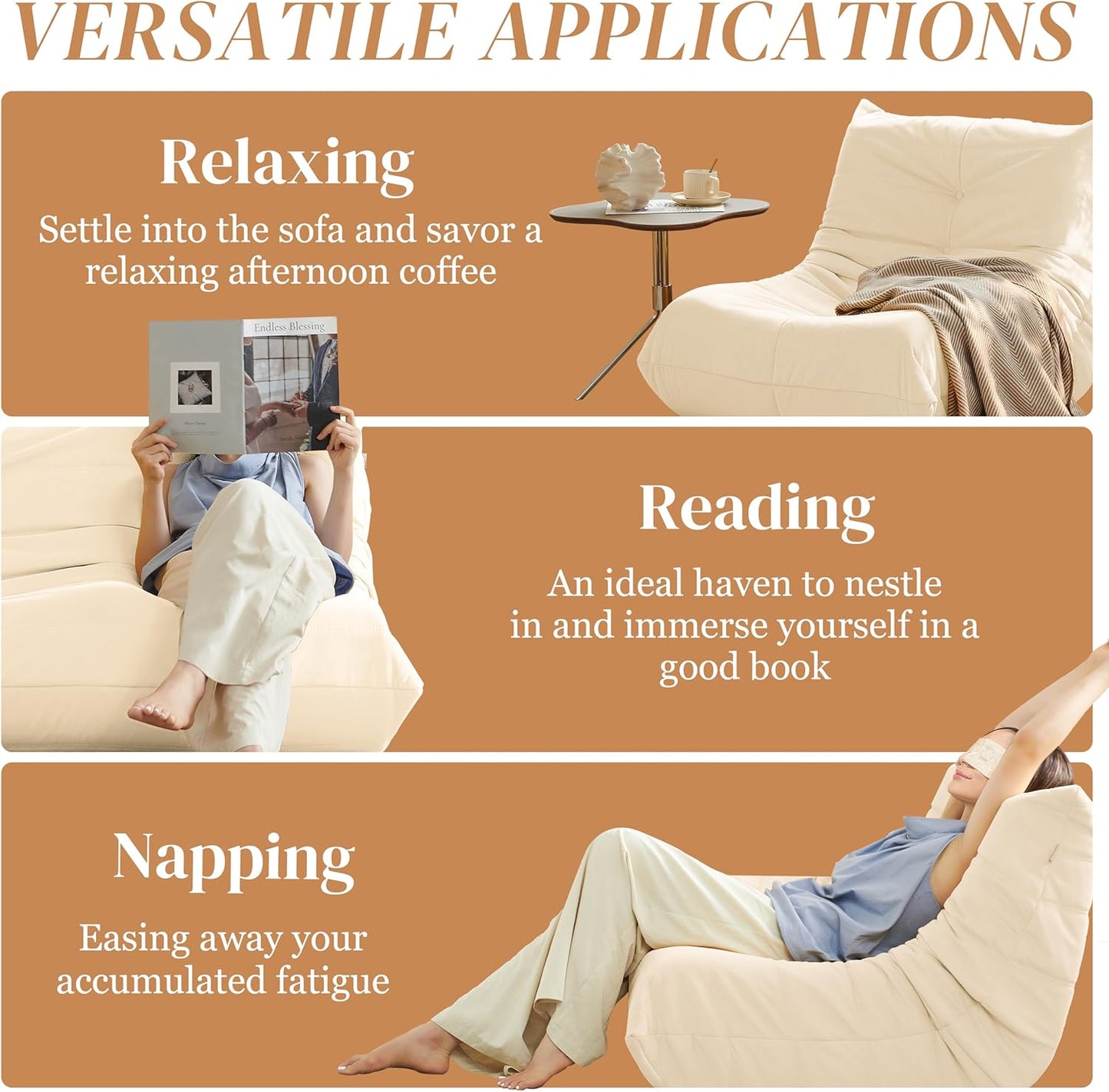 Bean Bag Chair, Fireside Chair Bean Bag Sofa for Adults, Bean Bag Chairs for Teens with High-Resilience Foam, Memory Foam & Non-Slip Base Bean Bag for Living Room, Bedroom, Office (Suede,White)