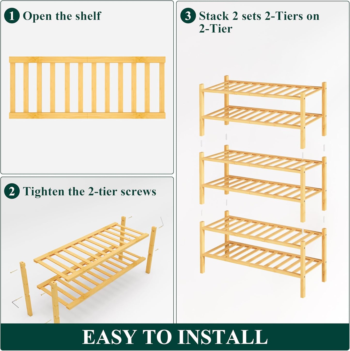 Smiry Shoe Rack, 6 Tier Bamboo Shoe Organizer, Stackable Free Standing Wooden Shoe Storage Shelf for Closet, Entryway, Front Door Entrance, Natural