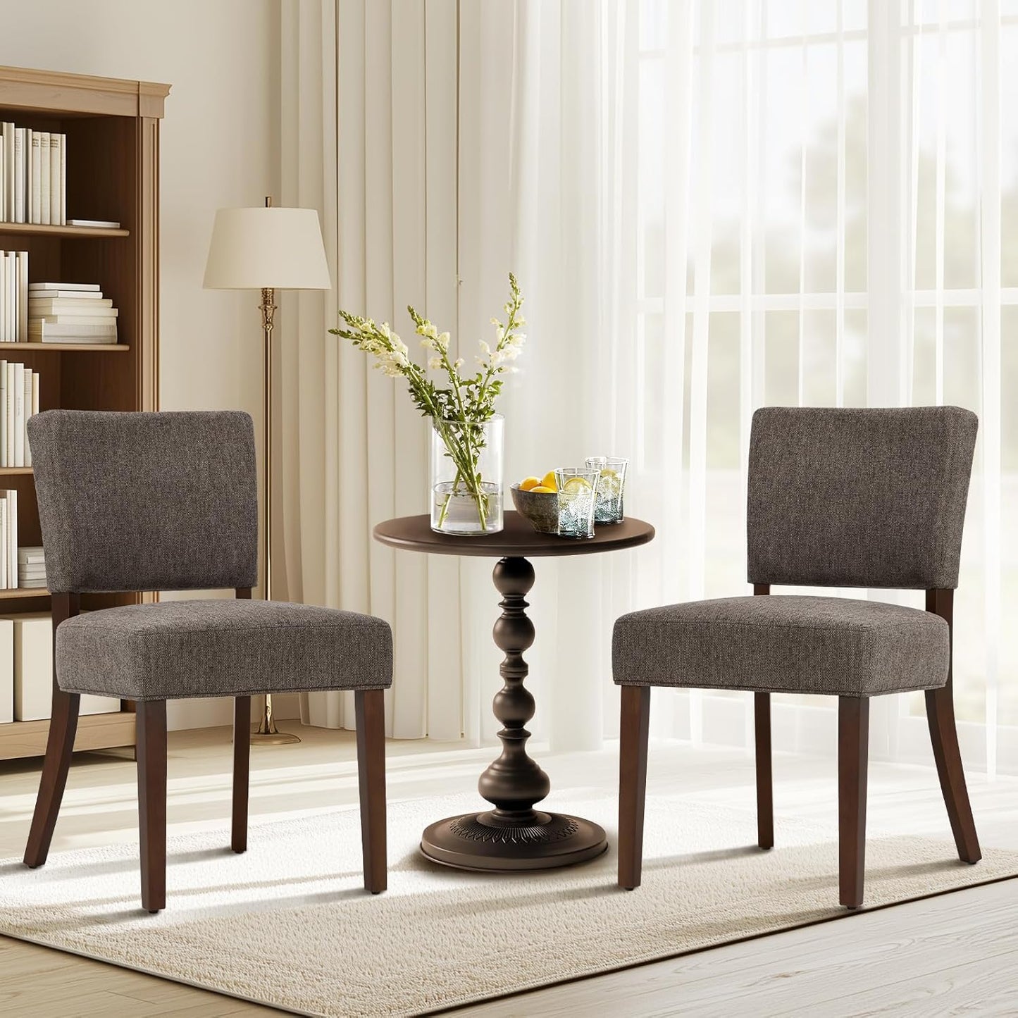 COLAMY Mid Century Modern Dining Chairs Set of 2, Upholstered Kitchen Chairs with Back, Farmhouse Fabric Side Dining Room Chairs with Wood Legs for Dining Room Kitchen Restaurant, Brown