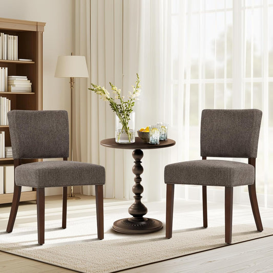 COLAMY Mid Century Modern Dining Chairs Set of 2, Upholstered Kitchen Chairs with Back, Farmhouse Fabric Side Dining Room Chairs with Wood Legs for Dining Room Kitchen Restaurant, Brown