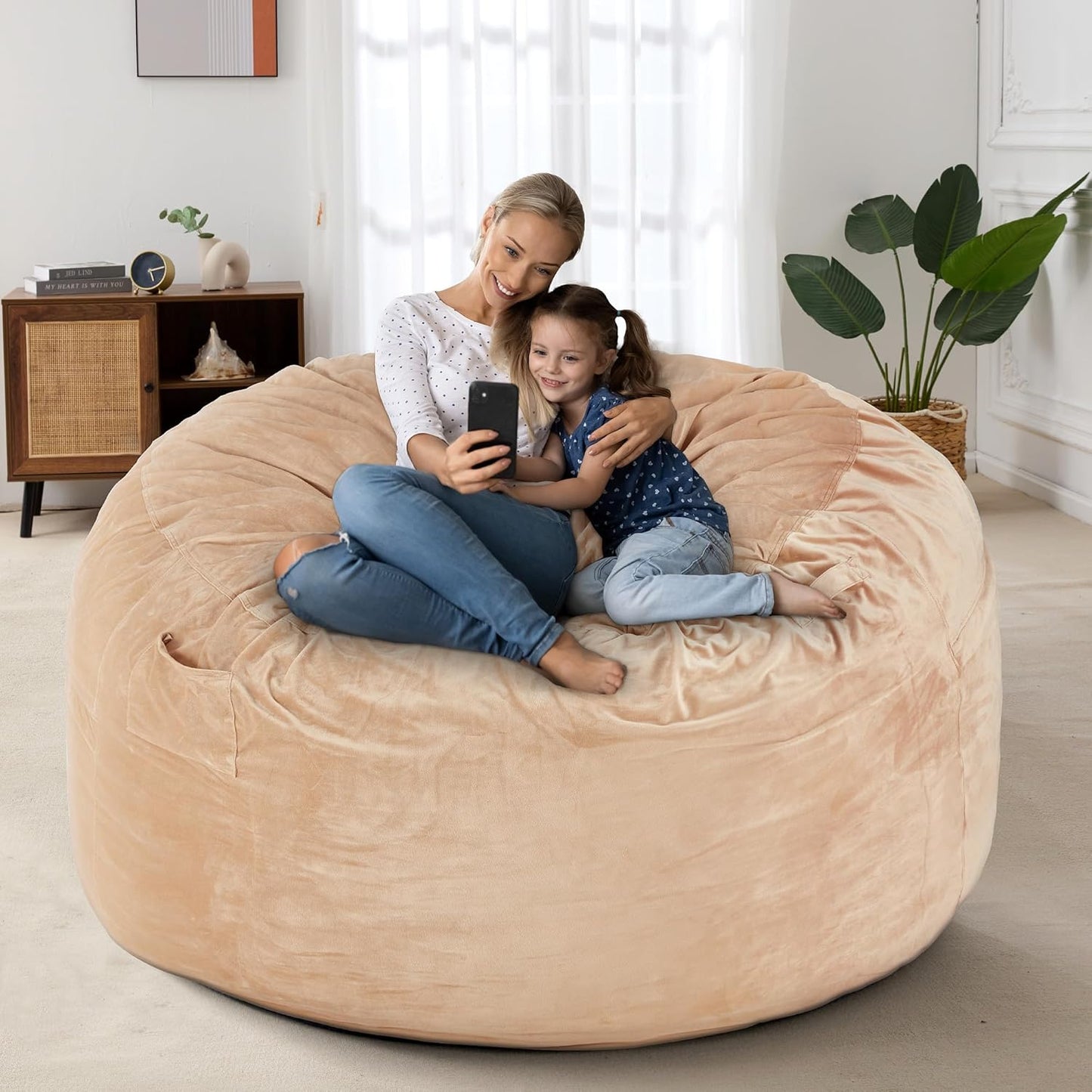 HABUTWAY Bean Bag Chair: Giant 4' Memory Foam Furniture Bean Bag Chairs for Adults with Microfiber Cover 4Ft (Khaki)