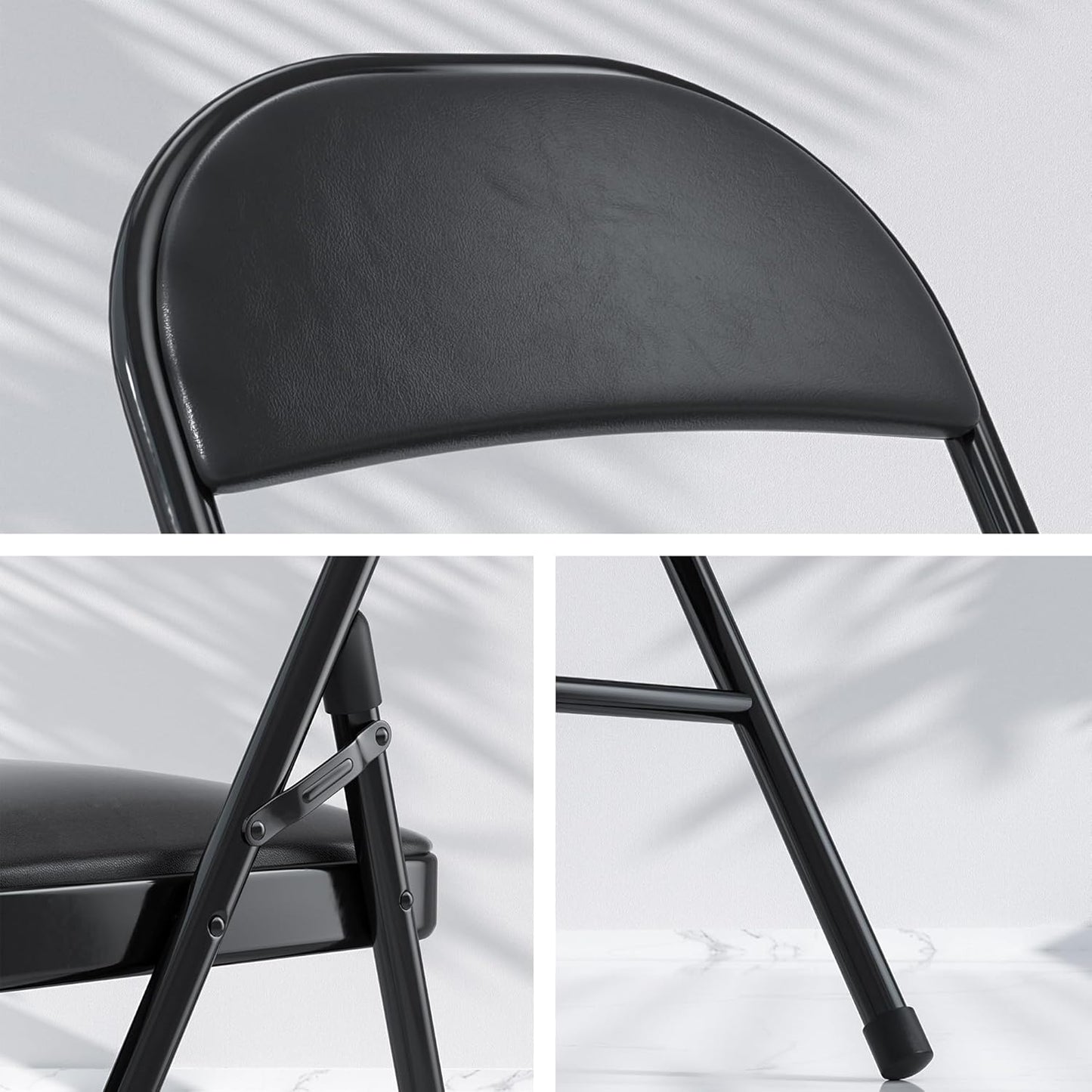 VECELO Folding Card Table and Chair Set of 5 Portable with Padded Tabletop, No Assembly Required, Black