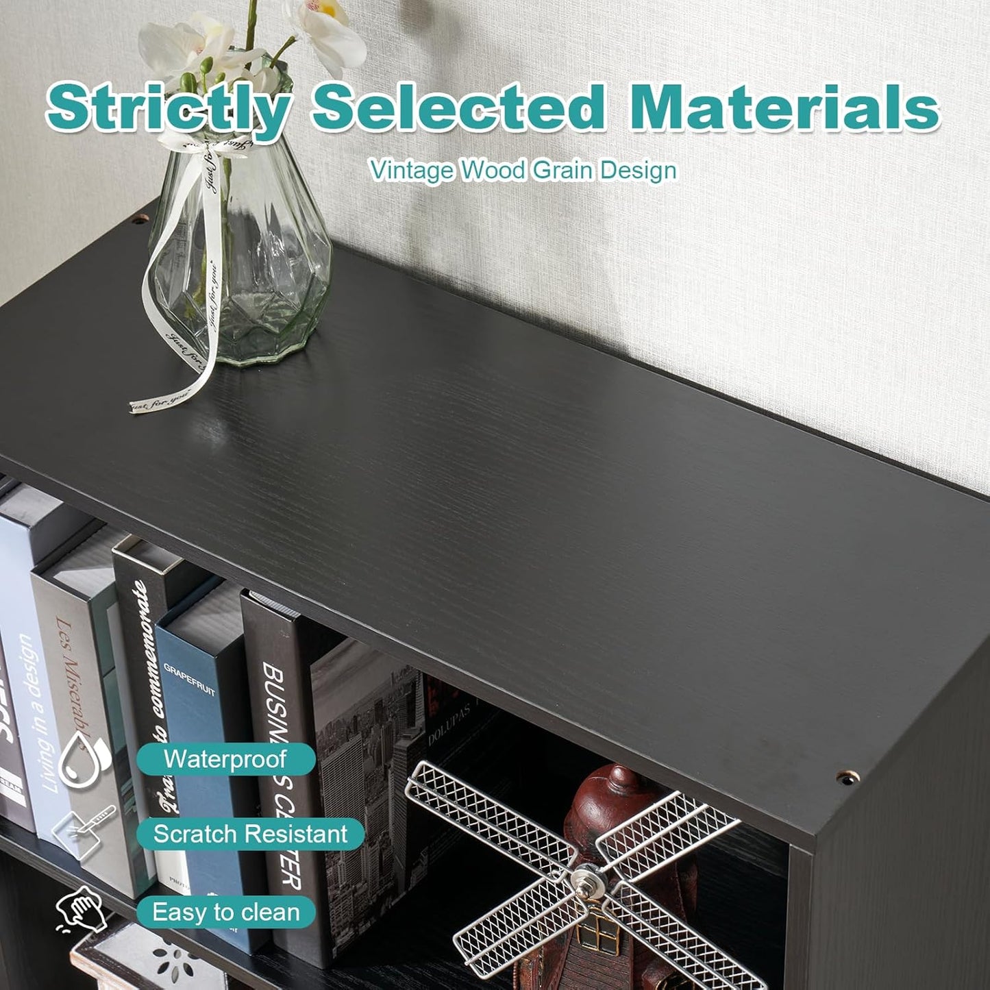 6-Tier Book Shelf, Floor Standing Open Bookcase, Wooden Display Storage Shelves with Anti-Tipping Device, 71" Tall Bookshelf for Bedroom, Living Room and Office, Black