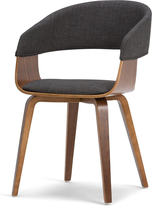 SIMPLIHOME Lowell Dining Chairs - Upholstered Walnut Finish Bentwood Frame and Linen-Style Fabric Kitchen Chair in Charcoal Grey, Modern Dining Room Seating with Curved Back and Padded Seat