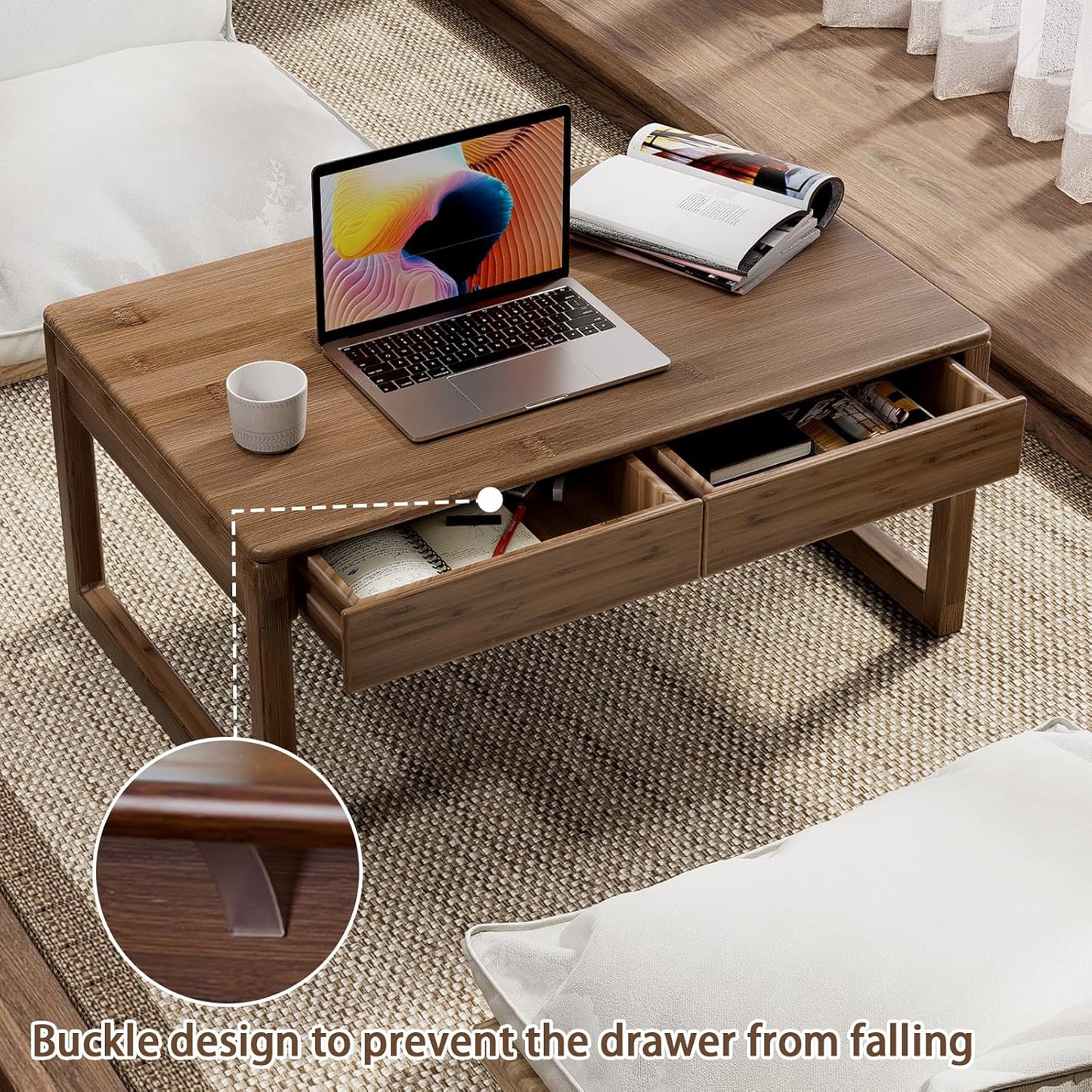 Japanese Floor Coffee Table,Bamboo Low Table,Japanese Tea Table for Sitting Tatami Meditation Living Room Home Office(Brown)