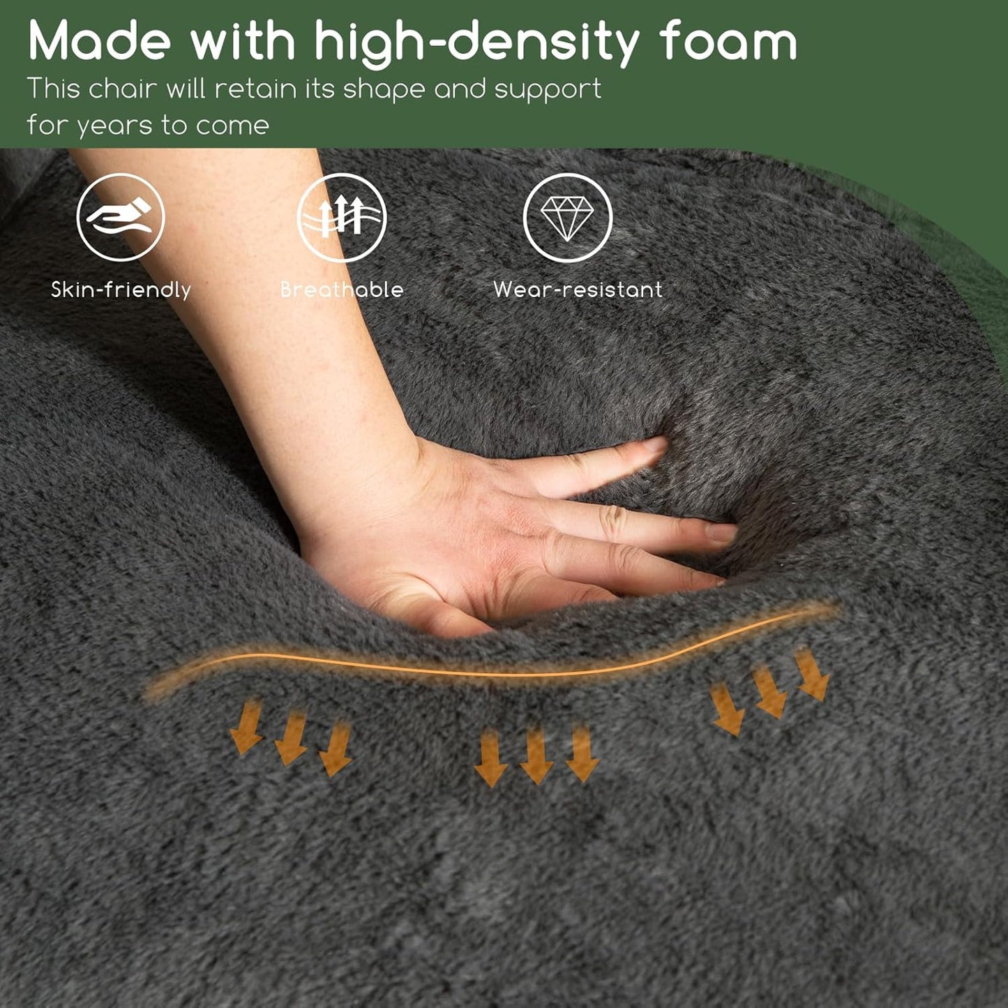 HIGOGOGO Giant Bean Bag Chair for Adults, Big Comfy Sofa Chair for Bedroom Living Room, Bean Bag Lazy Chair for Adults with Armrests for Gaming, Reading, Fur Dark Grey
