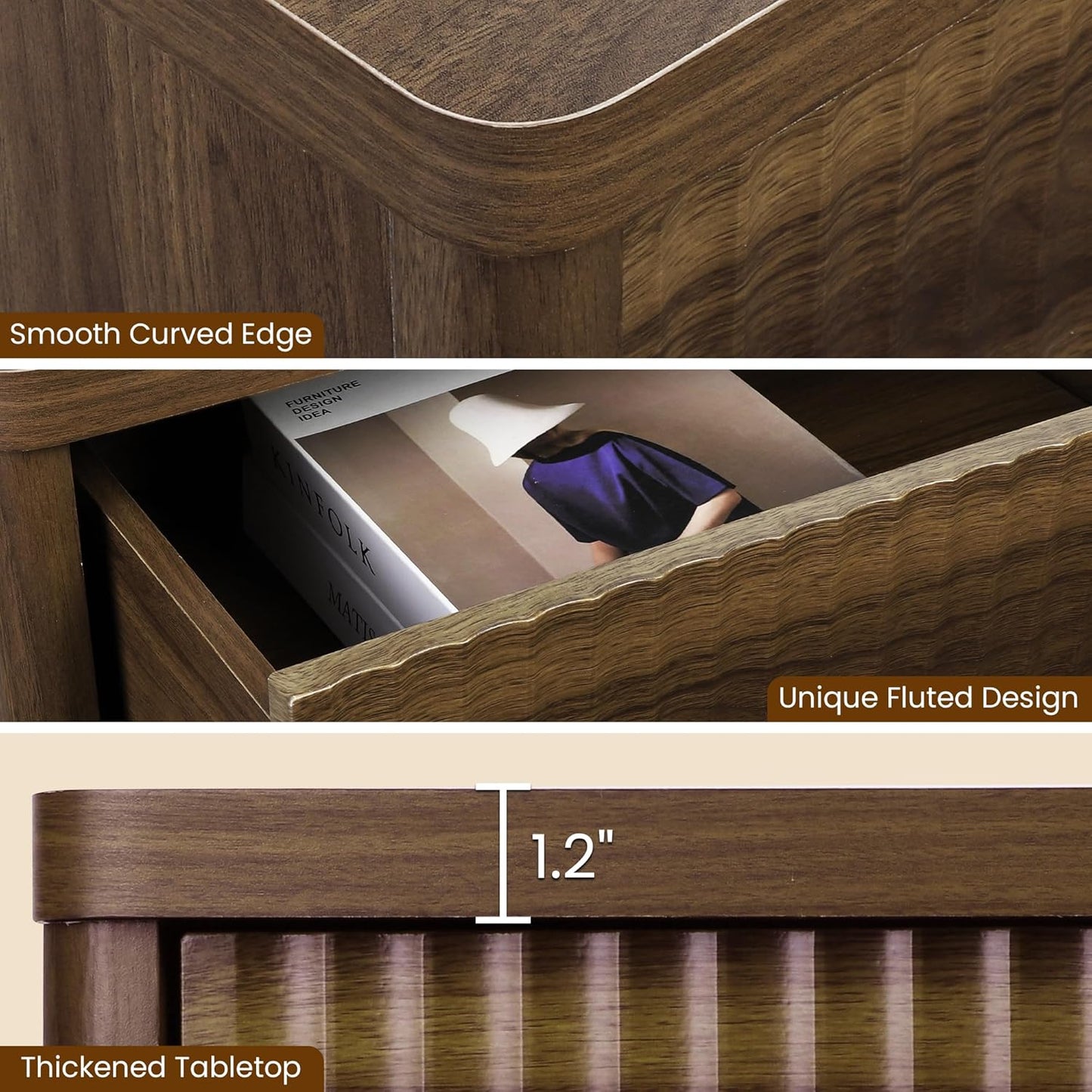 Buffet Cabinet with Storage Accent Sideboard Modern Credenza with 2 Doors & 3 Shelves Fluted Media Console for Living Room Kitchen Dining Room Hallway (Walnut)