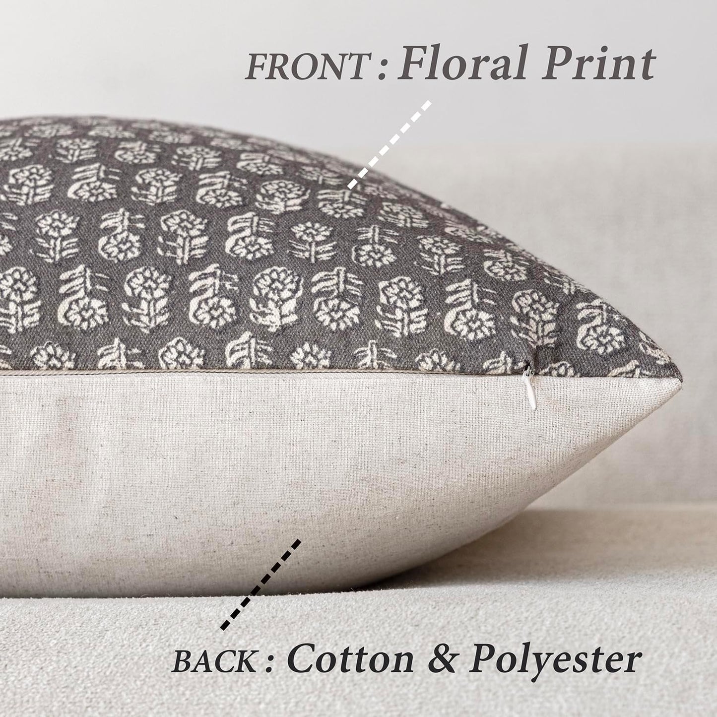 Foindtower Set of 2 Decorative Vintage Floral Print Throw Pillow Covers Neutral Modern Farmhouse Cushion Covers Boho Home Decor for Sofa Couch Chair Bedroom Living Room Outdoor,18×18 Inch,Rustic Gray