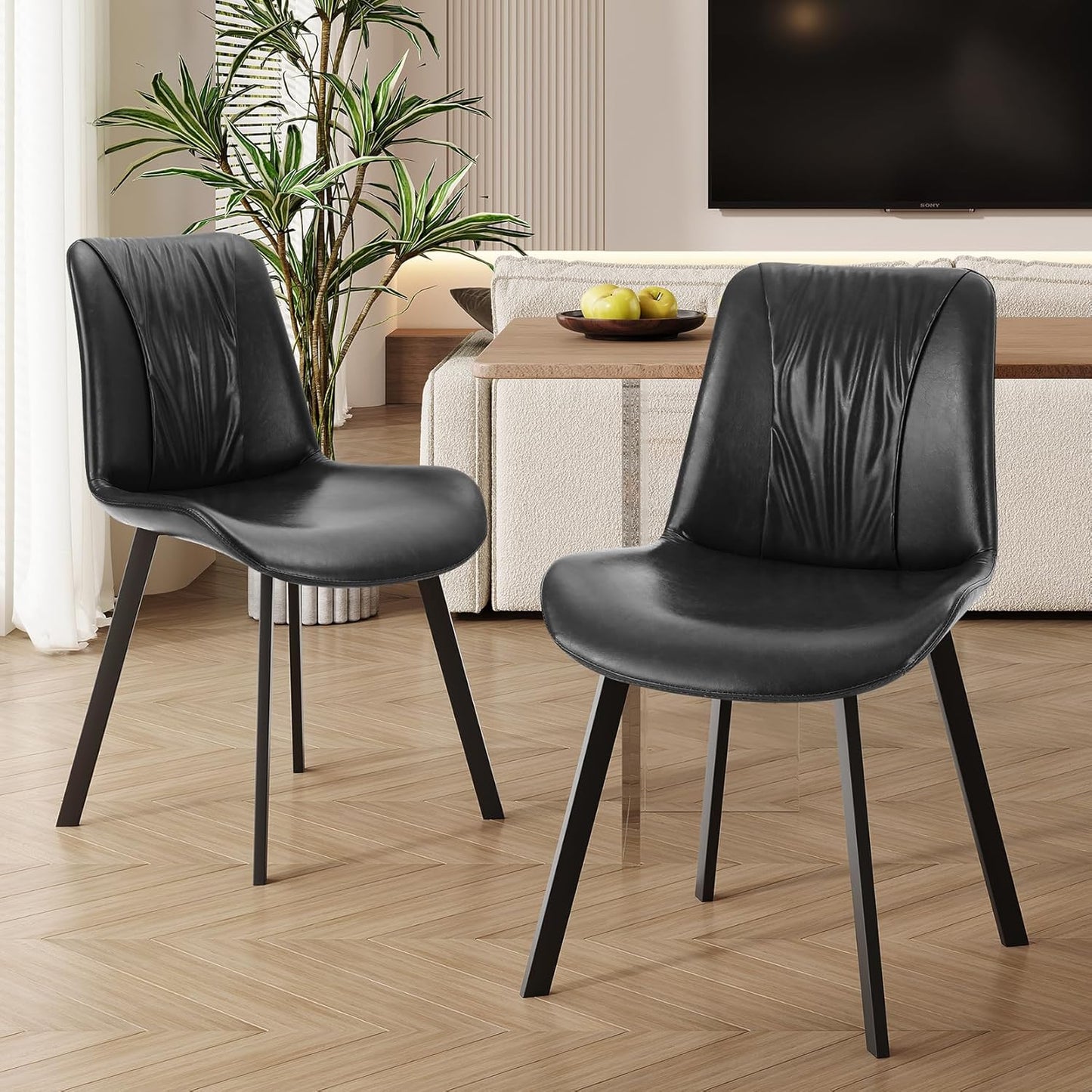 Upholstered Dining Chairs Set of 4, Modern Kitchen & Dining Room Chairs, Faux Leather, Sturdy Metal Legs, for Living Room, Cafe & Restaurant- Black