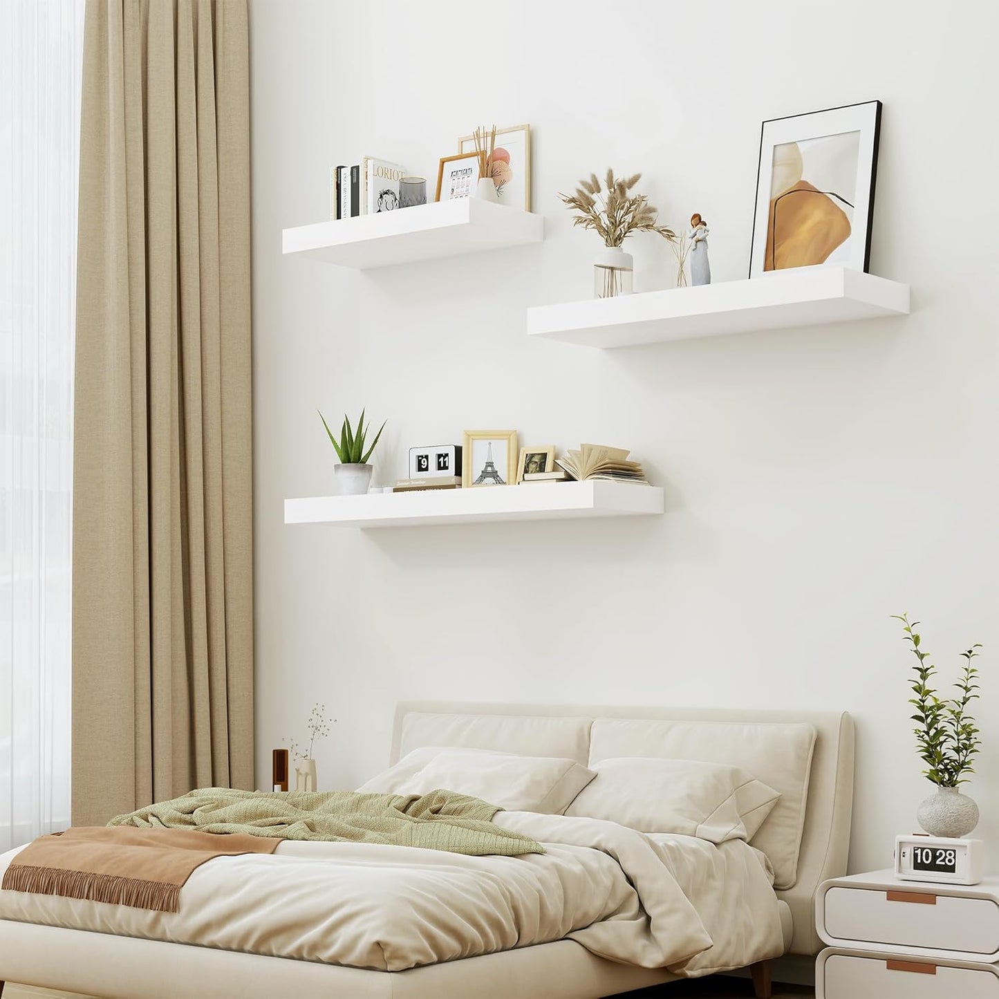 Heimlove Bathroom 12" Deep Floating Shelves for Wall Shelf Over Toilet Wall Mounted Farmhouse Long 55 inches Set of 1, Farmhouse Shelves with Invisible Brackets for Living Room, Kitchen, Bedroom,White