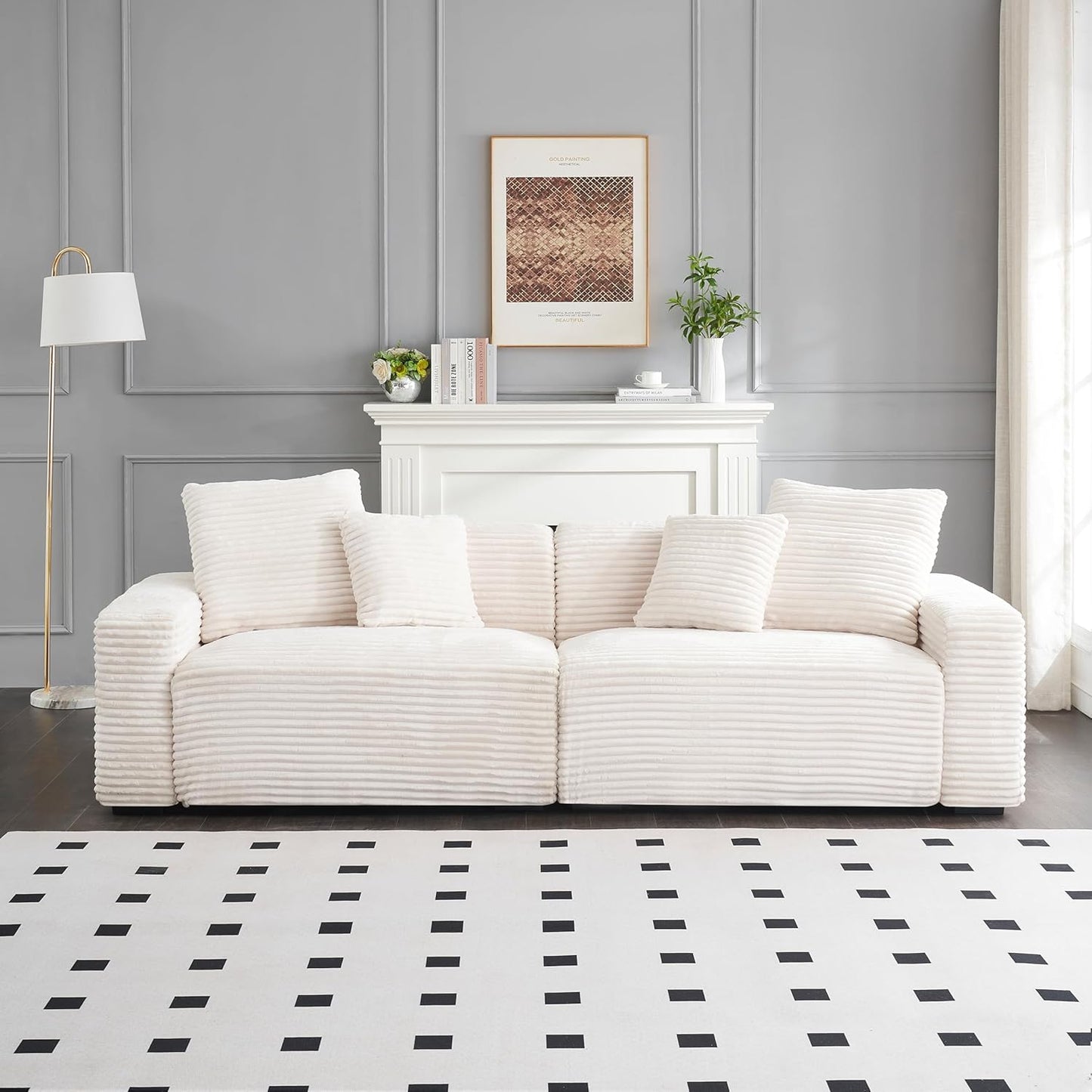 Ball & Cast 104" Modular Sectional Sofa,Cloud Sectional Couch with 4 Pillows,Loveseat Couches W/Deep Seat and Armrest,4 Seater Sectional Sofa for Living Room,Apartment,Corduroy Fabric,Beige