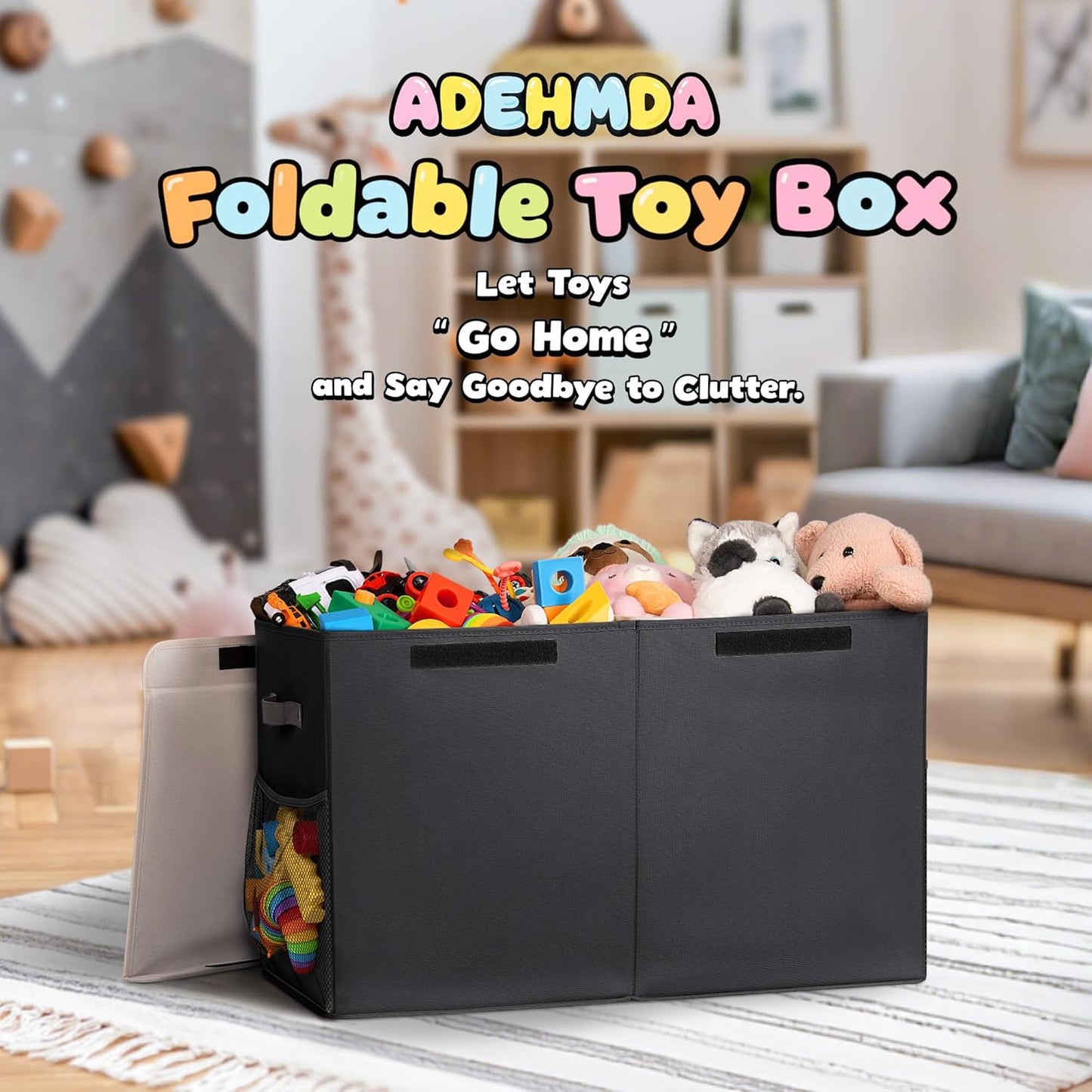 80L Large Toy Storage Box with Lid, Large Toy Box Chest for Kids, Girls and Boys, Nursery Room and Living Room, 26"x13" x16" - Black