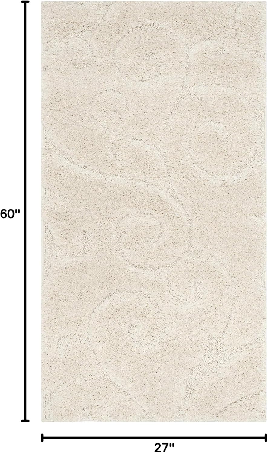SAFAVIEH Florida Shag Collection Accent Rug - 2'3" x 5', Creme & Creme, Scroll Design, Non-Shedding & Easy Care, 1.2-inch Thick Ideal for High Traffic Areas in Foyer, Living Room, Bedroom (SG455-1111)