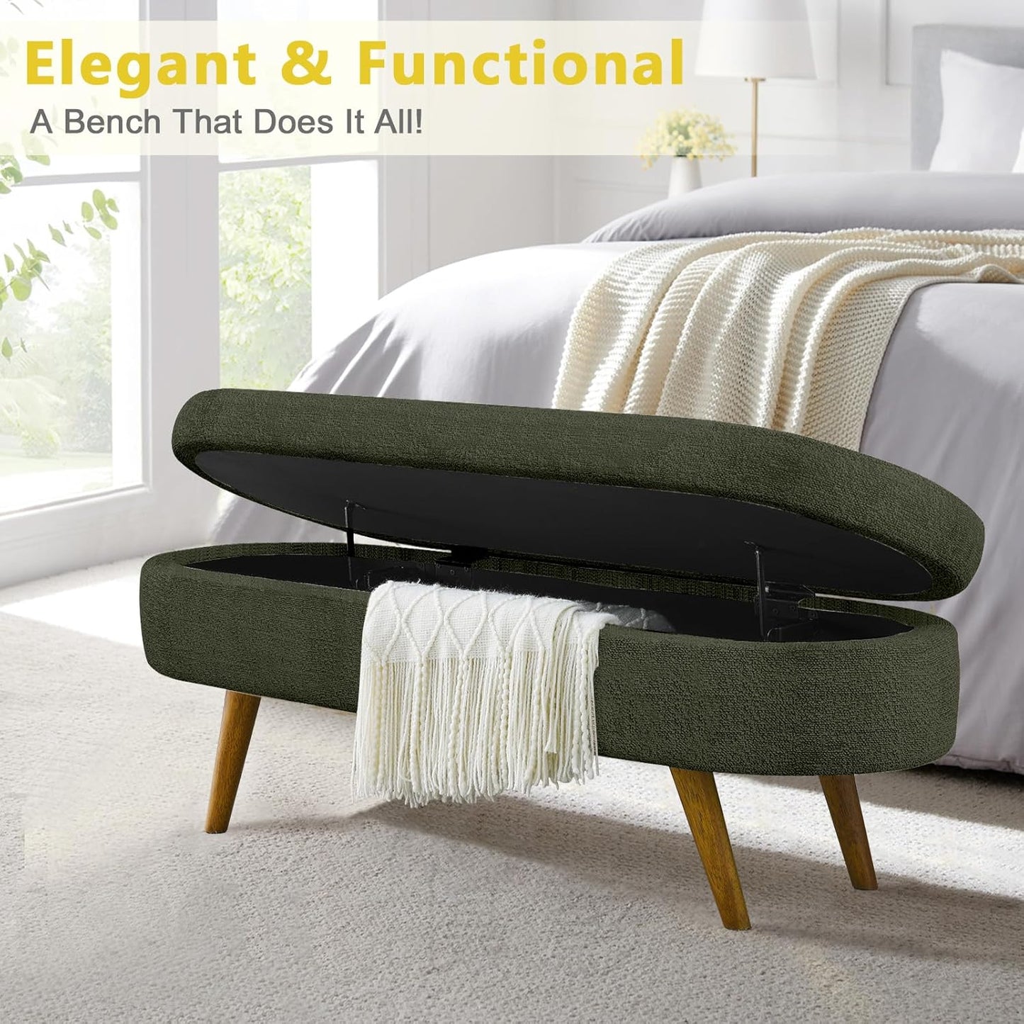 NicBex Ottoman Bench with Storage for Bedroom, 43.5" Upholstered End of Bed Bench with Rubber Wood Legs, Linen Storage Bench for Living Room or Entryway,