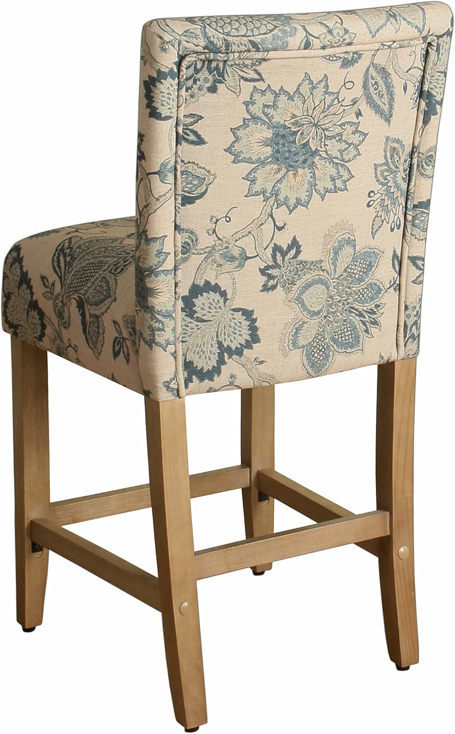 HomePop Upholstered Counter Height Barstool, 24-inch, Blue and Tan Jacobean