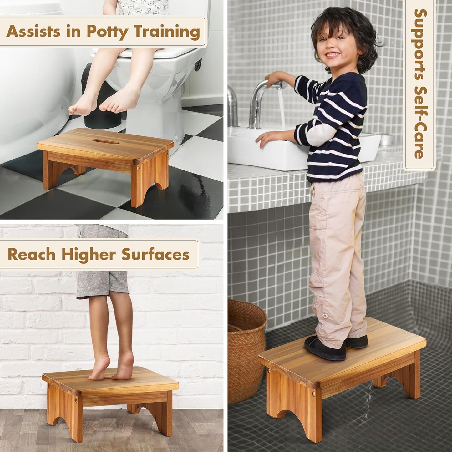 Wooden Step Stool, 6.5'' One Step Stool for Adults, Wooden Beside Step Support with 550 Lbs Load Capacity,Heavy Duty/Portable/Nonslip/Durable Construction Safe Step Platform for Bedroom/Kitchen