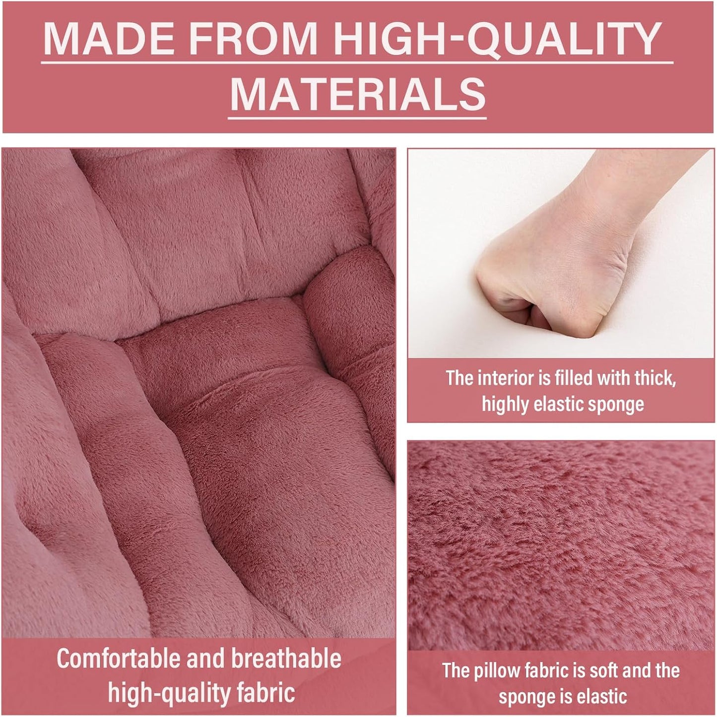 Lazy Chair with Ottoman, Comfy Reading Lounge Chair with Footstool & Throw Pillow Modern with Armrests & Side Pocket for Living Room, Bedroom, Dorm Room, Plush Dark Pink