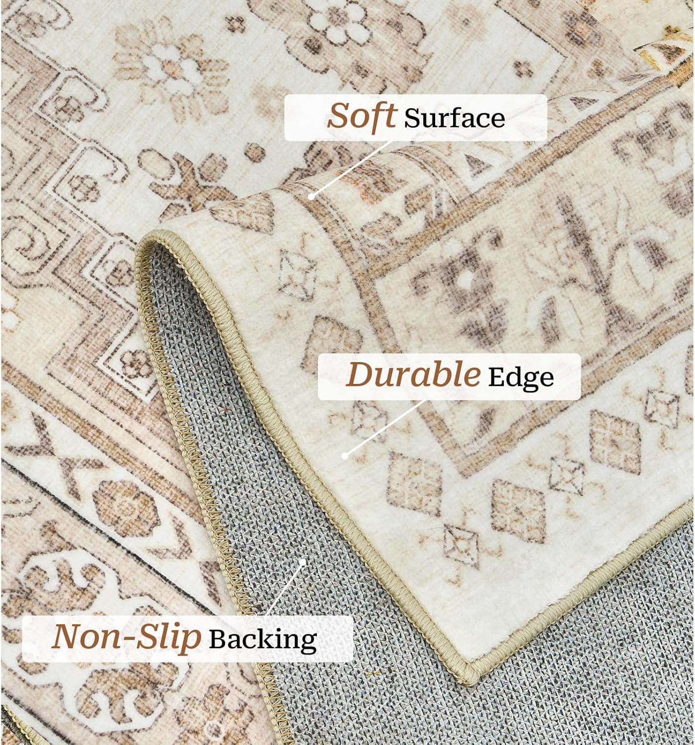 zesthome 10x14 Area Rugs,Stain Resistant Washable Rug,Ultra-Thin Rugs for Living Room,Bedroom,Non-Slip Backing Home Decor Large Area Rug (Cream/Beige,10'x14')