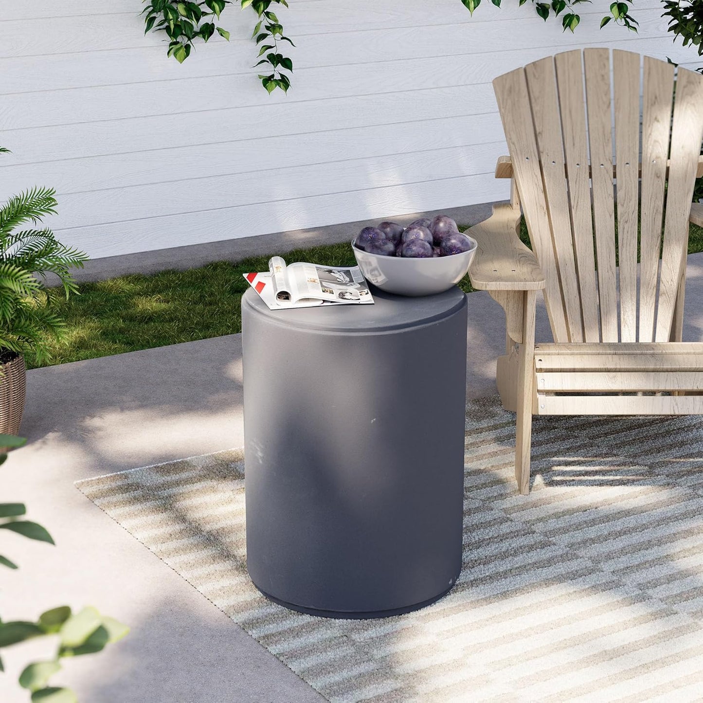 COSIEST 21" Outdoor Side Table, Weather-Resistant Round Concrete End Table for Patio,Durable Small Outside Tables Accent Stool for Garden, Porch, Deck, Balcony & Beach，Cement Gray