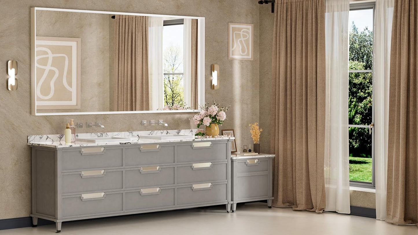 Keonjinn White Bathroom Mirrors for Over Sink 72 x 36 Inch Large Bathroom Vanity Mirror for Wall Metal Frame Modern Rectangle Mirror Square Corner Matte White Rectangular Mirror(Horizontal/Vertical)