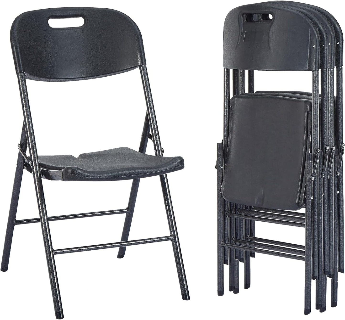 VECELO 4 Pack Folding Chairs, Indoor/Outdoor Use Plastic Seat with Steel Frame, for Events, Office, Wedding, Party, Stackable & Portable, Matte Black