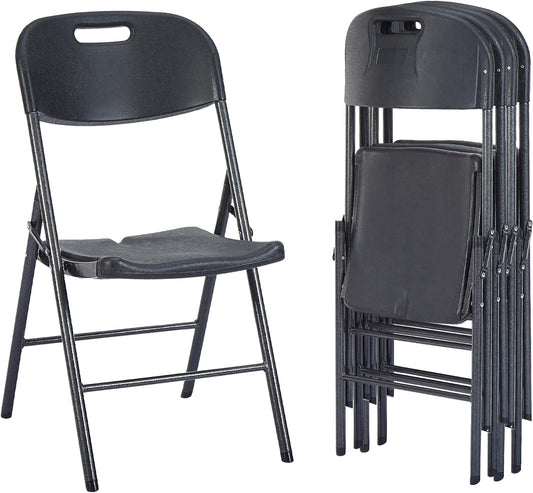 VECELO 4 Pack Folding Chairs, Indoor/Outdoor Use Plastic Seat with Steel Frame, for Events, Office, Wedding, Party, Stackable & Portable, Matte Black