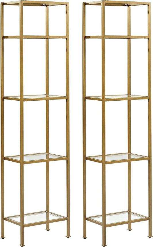Crosley Furniture Aimee 2-Piece Bookshelf Set with Glass Shelves, Bookcase Storage, Gold and Glass