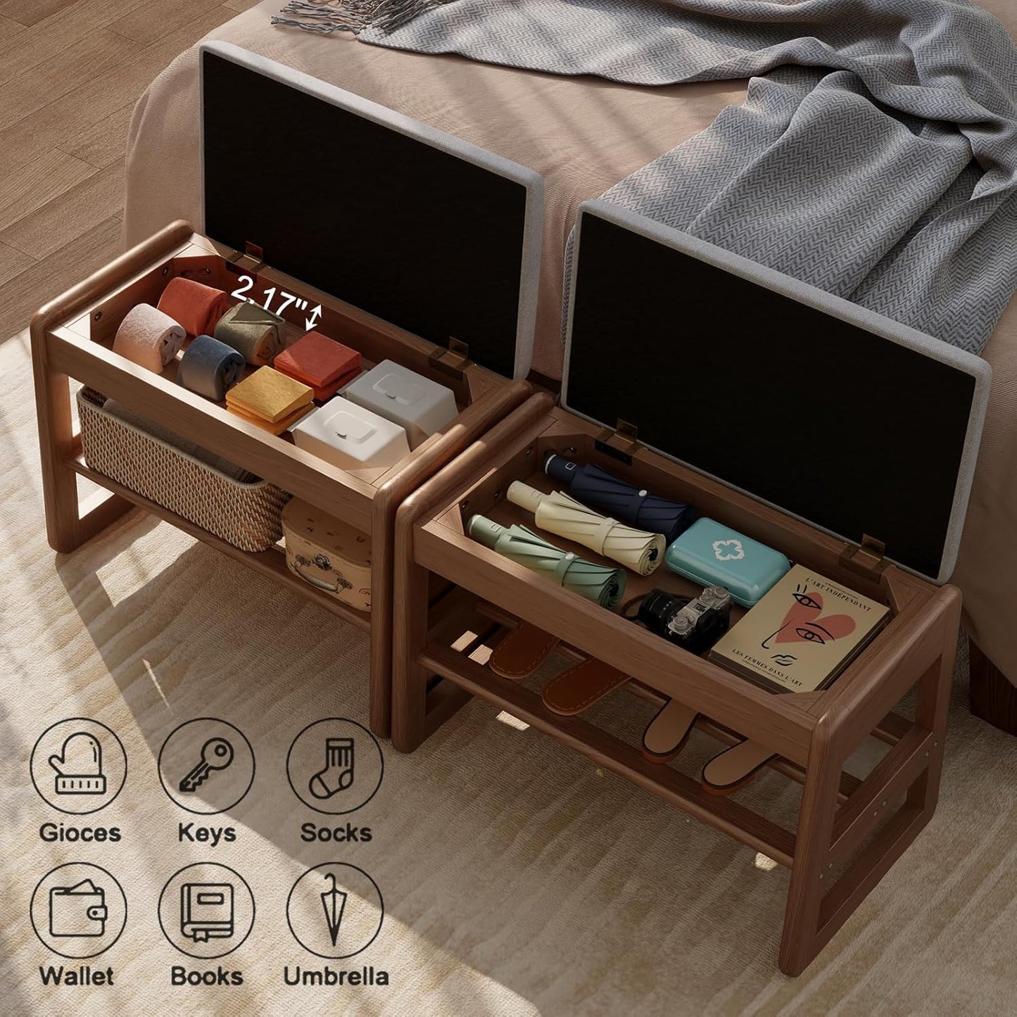 Small Shoe Bench with Cushion,2 Tiers Shoe Rack Bench with Flip-Top Storage,Wood Shoe Rack for Entryway（Walnut,23.62"）