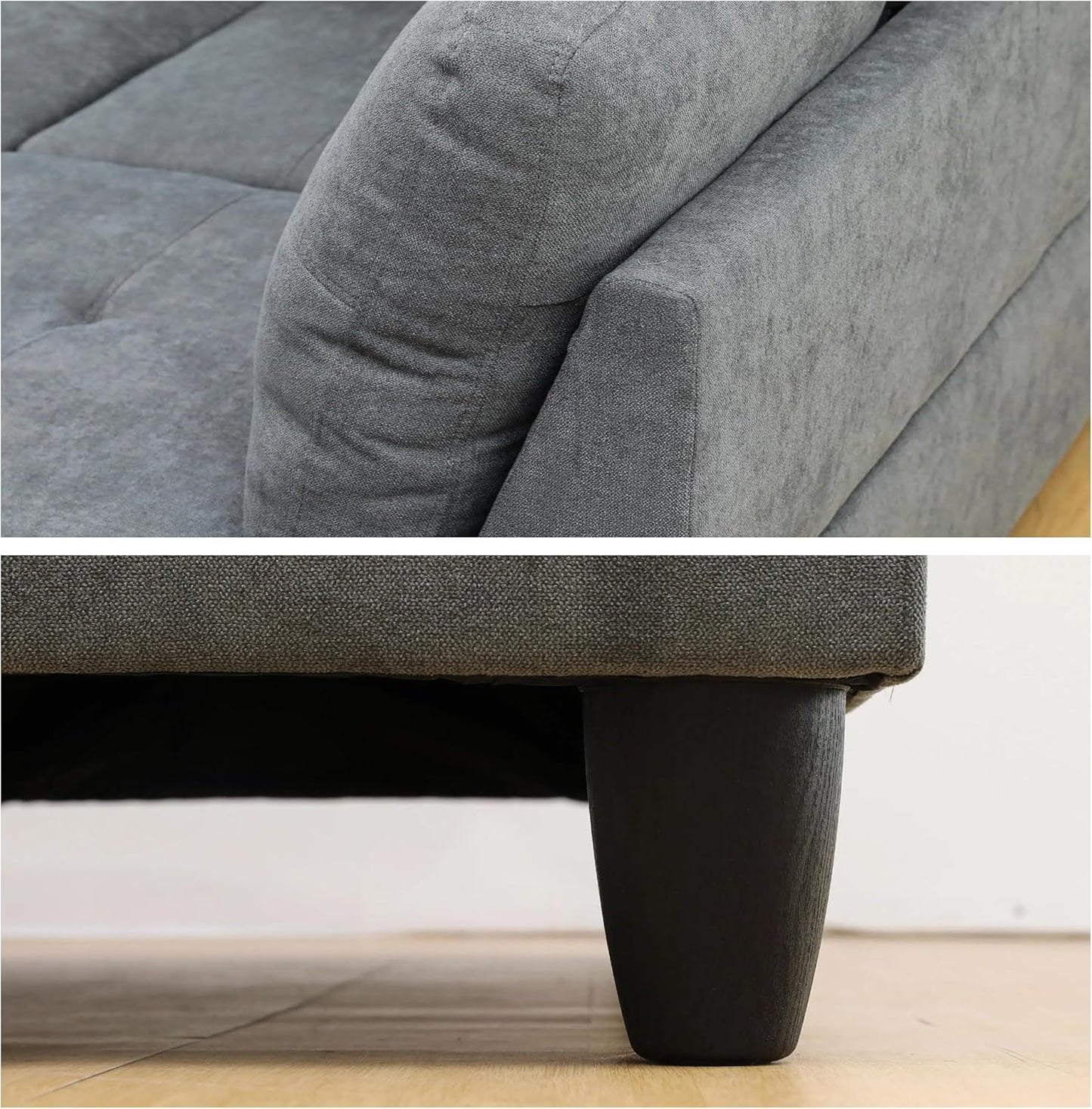 L-Shaped Sectional Sofa with Ottoman, Right-Facing Modern Microfiber Couch for Living Room, Bedroom, Office, Gray-Blue