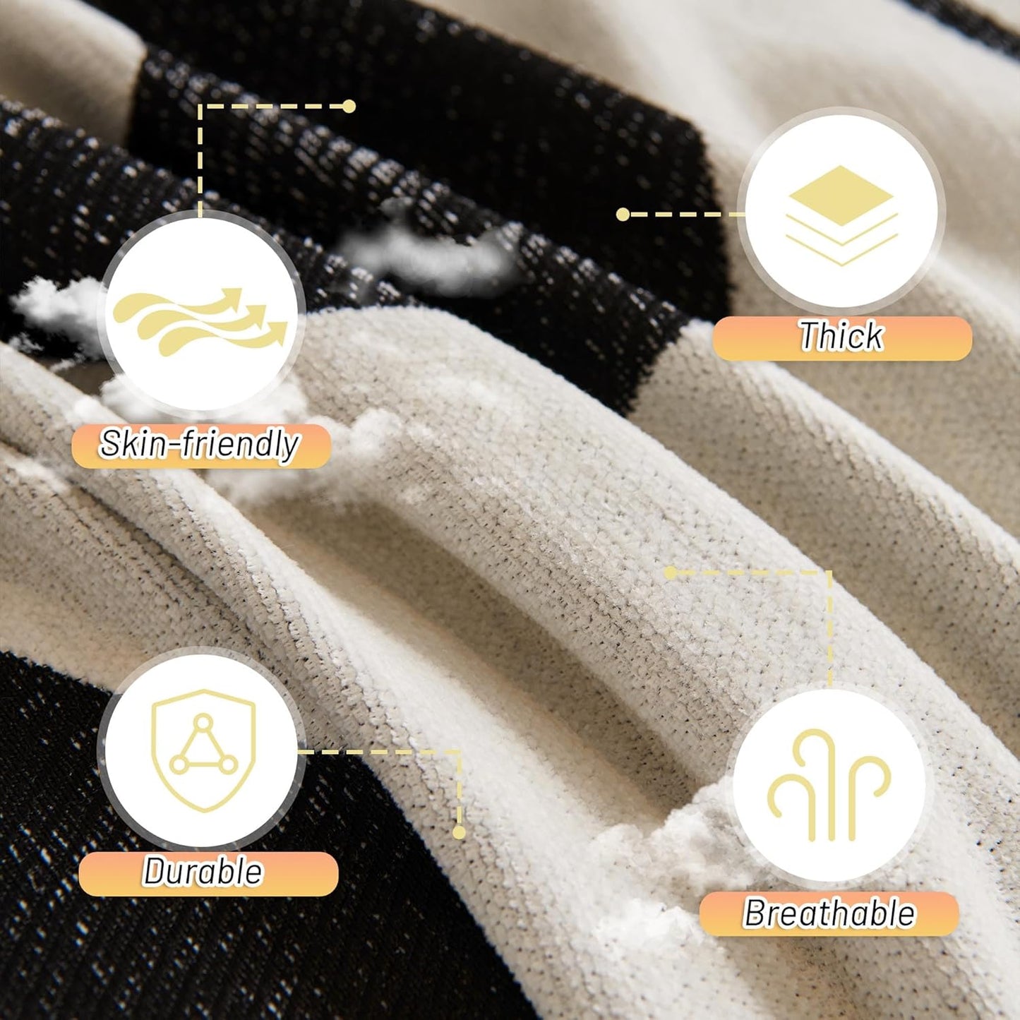 MYSKY HOME Couch Cover for 3 Cushion Couch Sofa Cover, Super Soft Boho Couch Covers for Dogs Washable, Jacquard Sofa Slipcover Furniture Protector for Living Room, 91" x 150", Black Curve