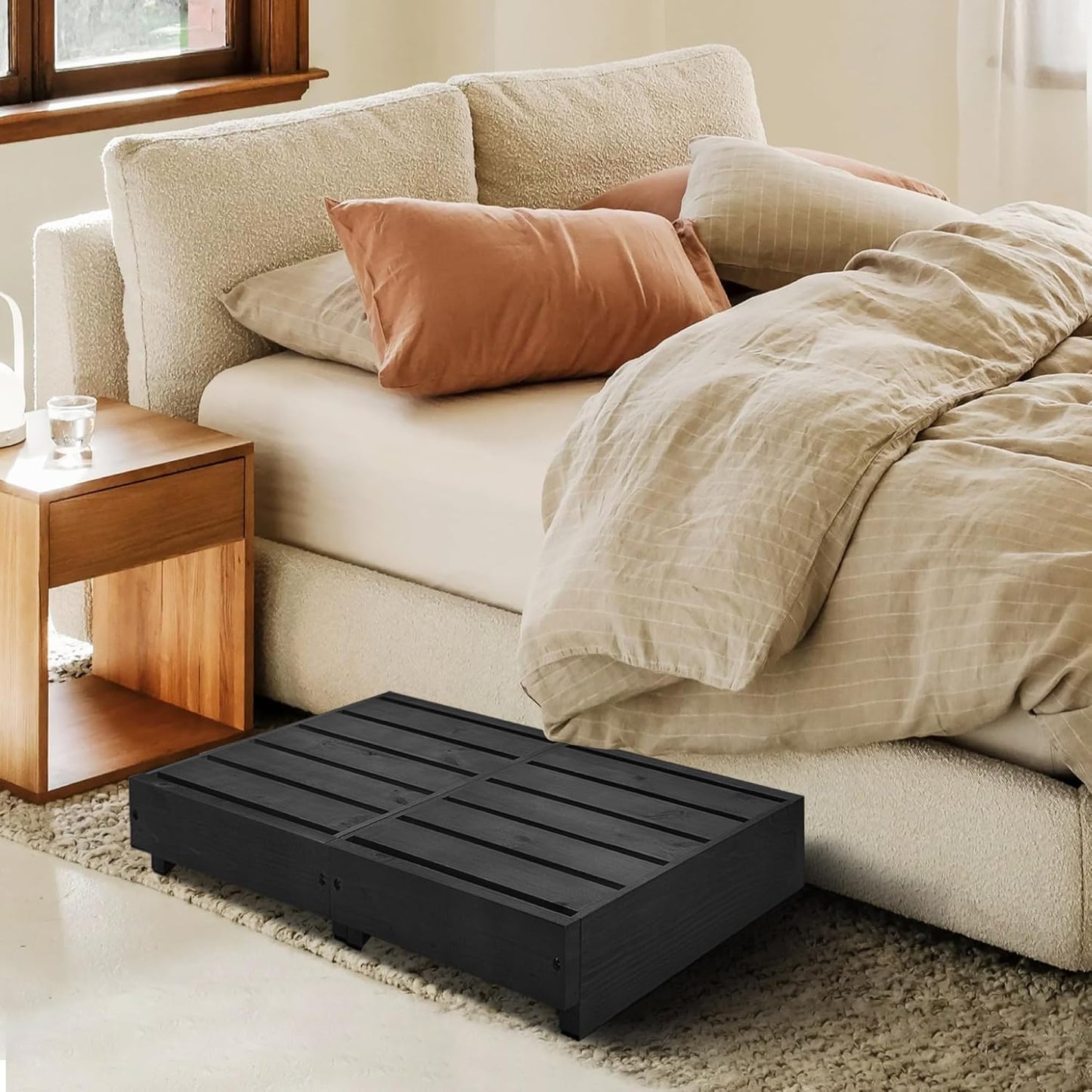 Wooden Step Stool 6” Height, Step Stools for Bed, Bed Steps for High Beds for Adults and Elderly, Step Stool for Bedroom, Kitchen, Living Room, Black