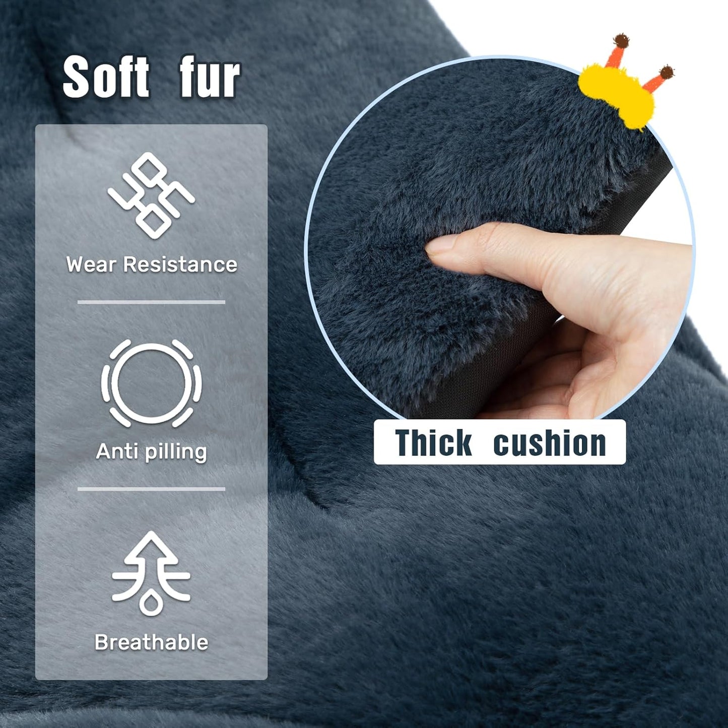 HollyHOME X-Large Saucer Chair, Comfy Oversized Folding Chair, Faux-Fur Reading Chair for Teens, Adults, Foldable Accent Lazy Chair, Metal Frame Lounge Chair for Living Room, Bedroom, Dorm, Navy Blue