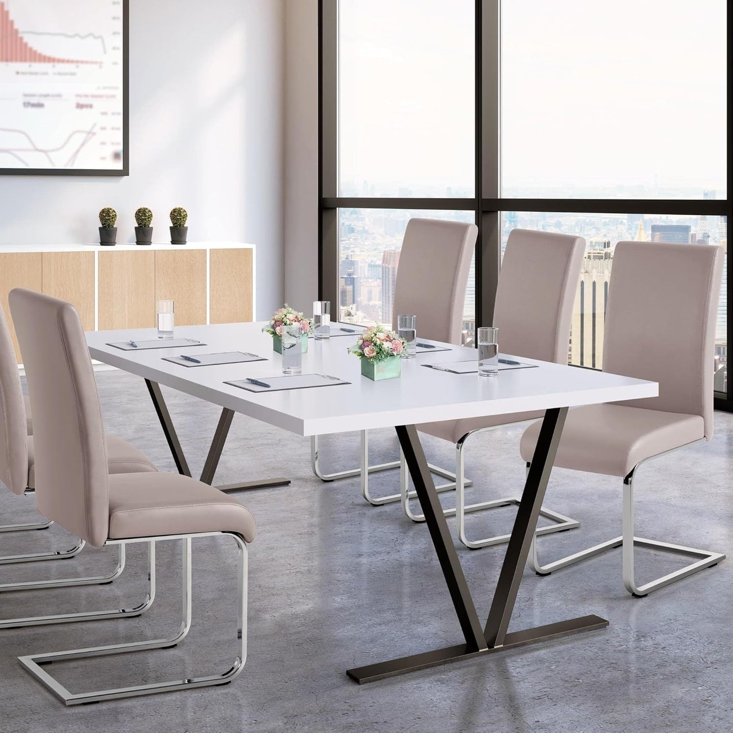 Yaheetech Dining Chairs Set of 6 Modern Faux Leather Upholstered Dining Room Chairs with High Back and Metal Chrome Legs for Kitchen/Living Room/Restaurant, Light Brown