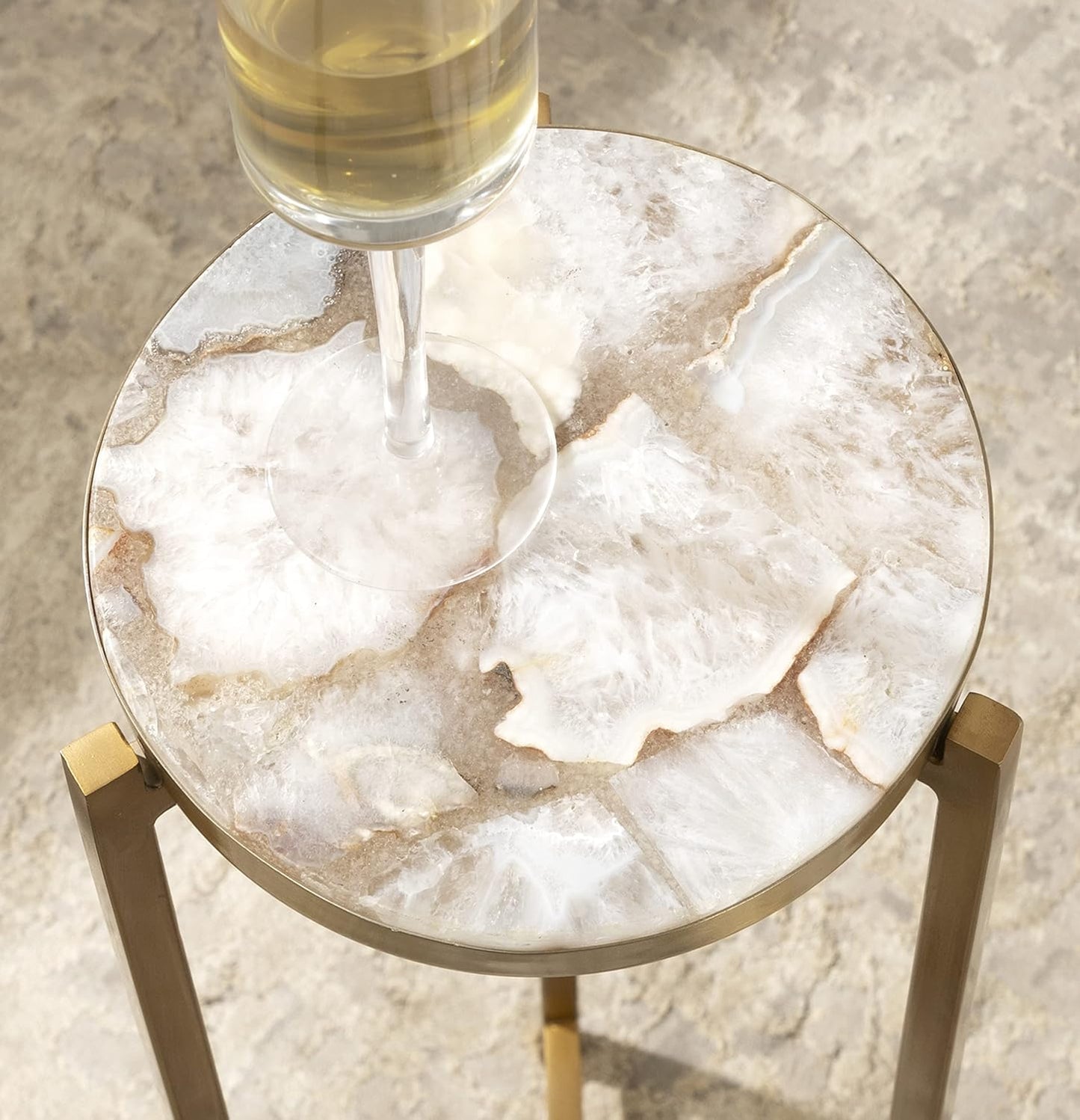 Kate and Laurel Aguilar Modern Drink Table; 9 x 9 x 23; Natural Stone and Gold; Genuine Quartz Accent Table for Small Spaces