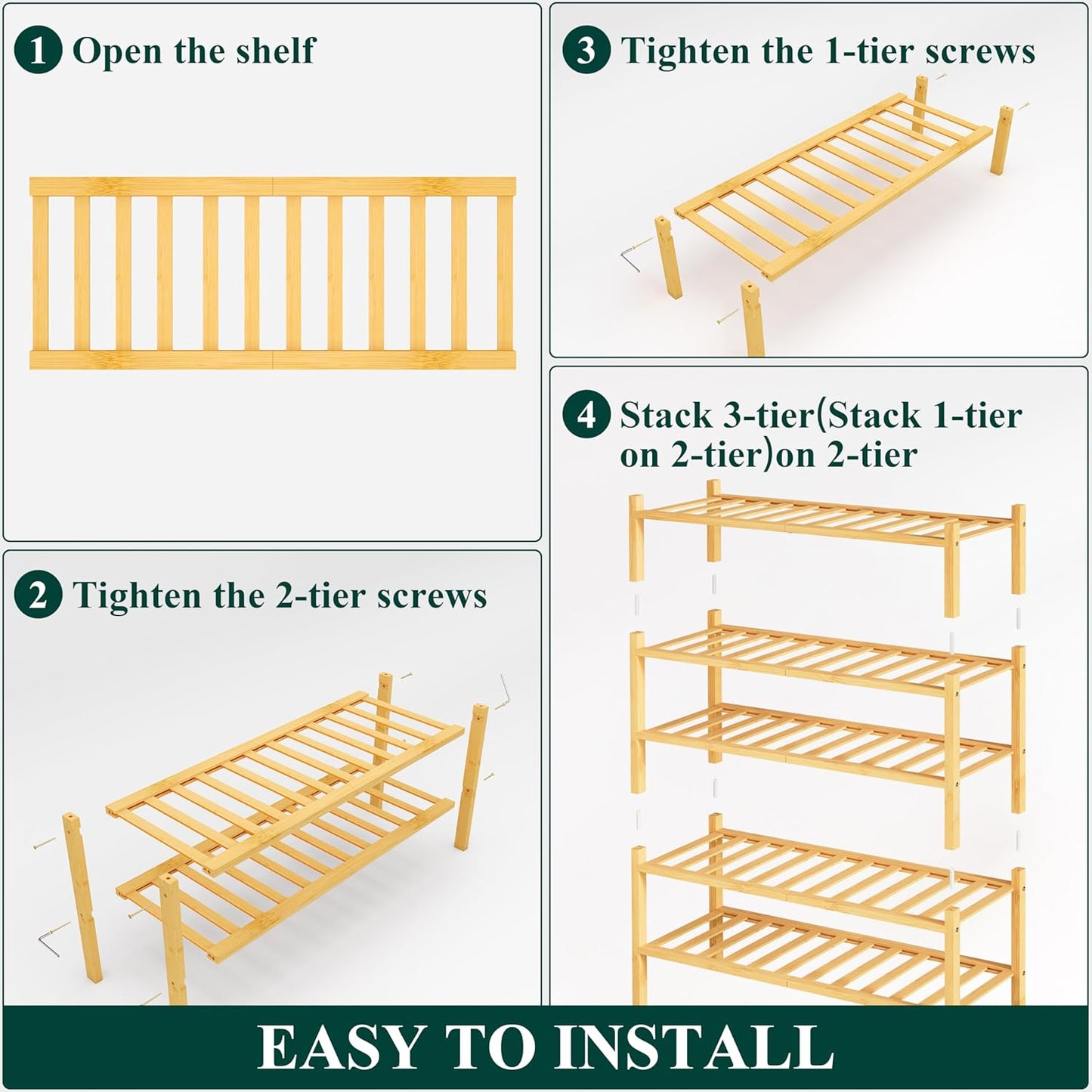 Smiry Shoe Rack, 5 Tier Thick Bamboo Shoe Organizer, Stackable Free Standing Wooden Shoe Storage Shelf for Closet, Entryway, Front Door Entrance, Natural