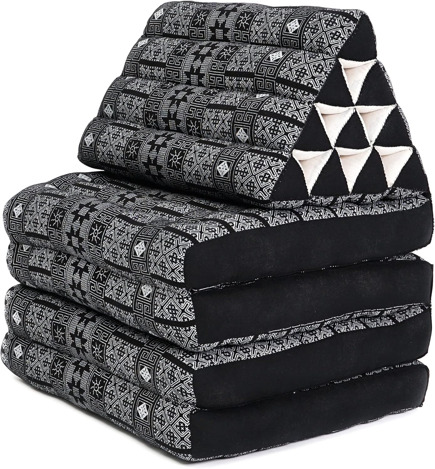 Leewadee Comfortable Japanese Floor Mattress - Thai Floor Bed with Triangle Cushion - Futon Mattress - XL Extra Long Thai Massage Mat, 89 x 20 inches, Black, Kapok Filling