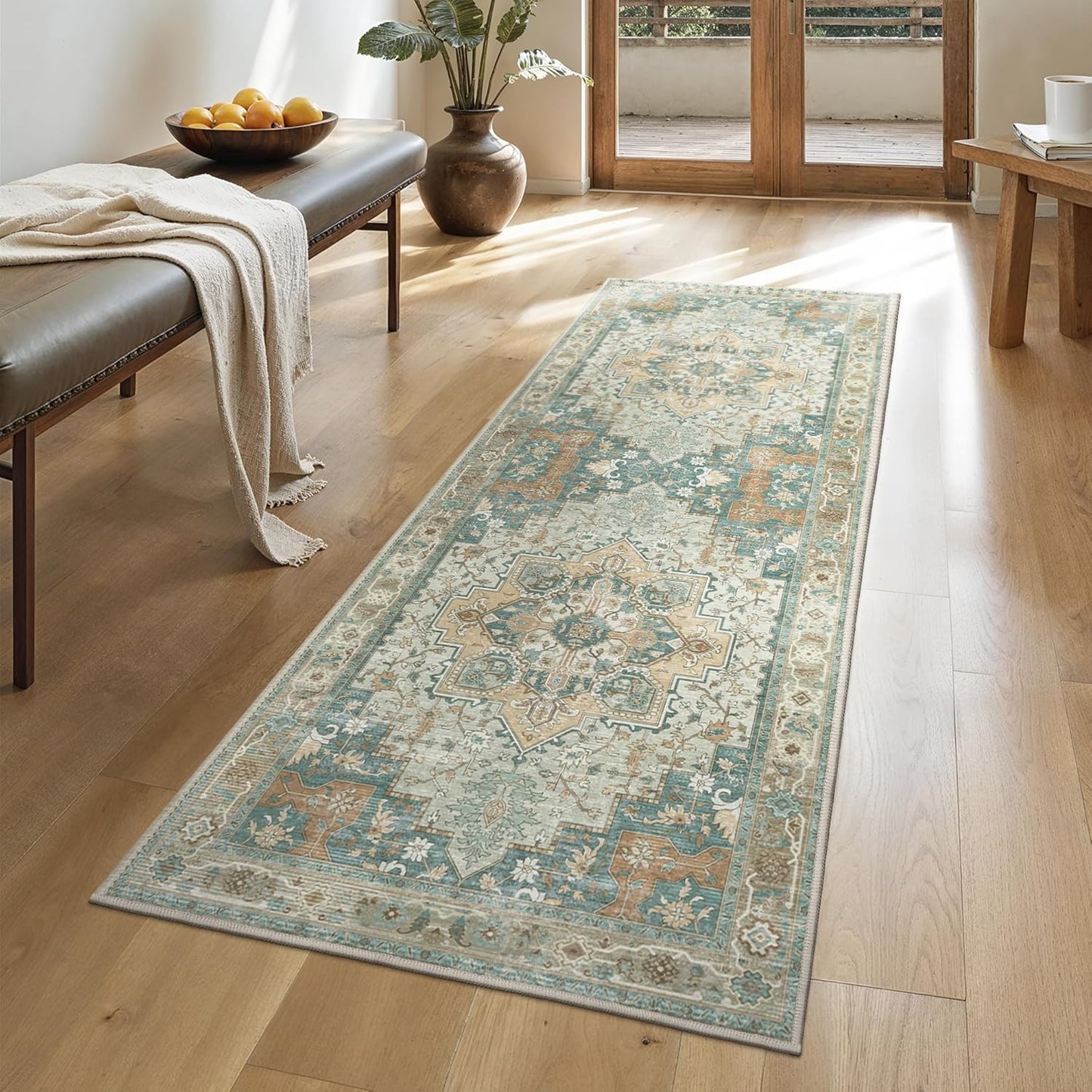 GENIMO 2x10 Runner Rugs for Hallway, Machine Washable Non Slip Vintage Rugs, Low Pile Lightweight Soft Print Rug for enrtyway, Corridor, Home Office, Kitchen,Ash Blue