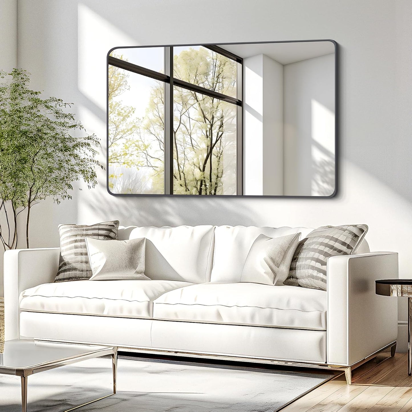 FORBATH Black Bathroom Mirror, Rectangular Vanity Mirror 26" X 38" Wall Mounted Rounded Corner Farmhouse Metal Framed Bath Mirror for Living Room Bedroom Entryway Decor, Hangs Horizontal or Vertical