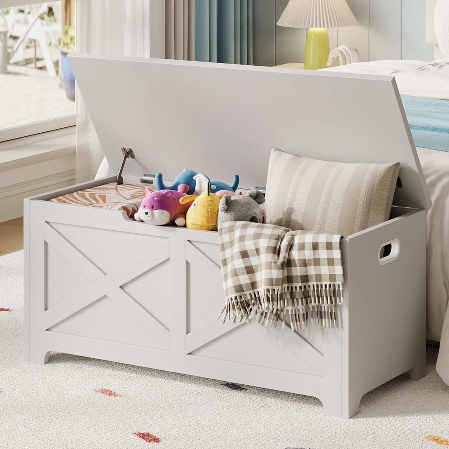 GarveeHome 39.4" Storage Chest, Wooden Storage Bench with Safety Hinges, Easy Assembly, Large Toy Chest for Entryway, Living Room, Bedroom