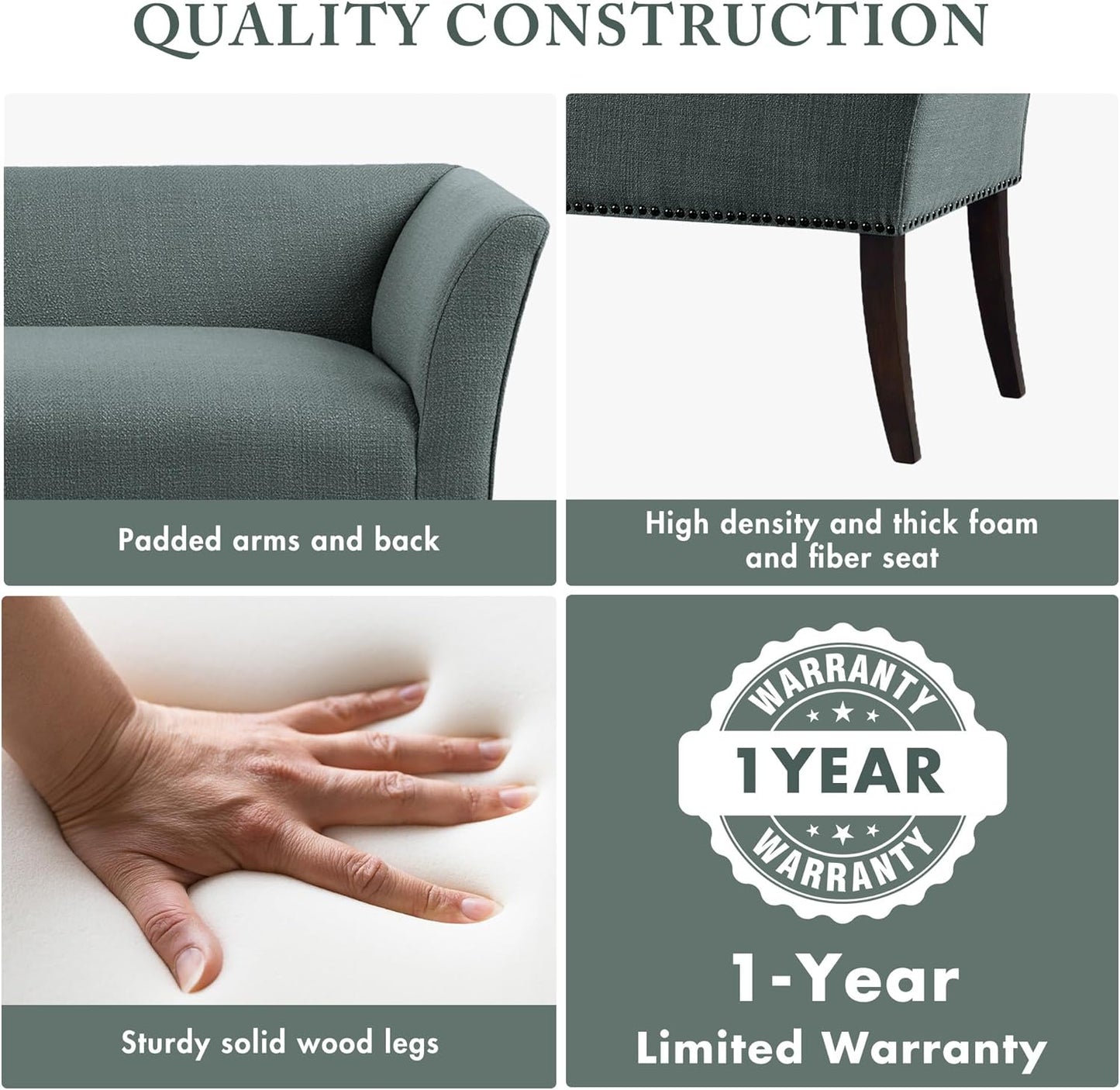 Madison Park Accent Bench, Upholstered with Nailhead Trim, & Padded Seat Entryway Bench Small, End of Bed Bench with Back, 49.5" W x 19.25" D x 23" H, Slate Blue