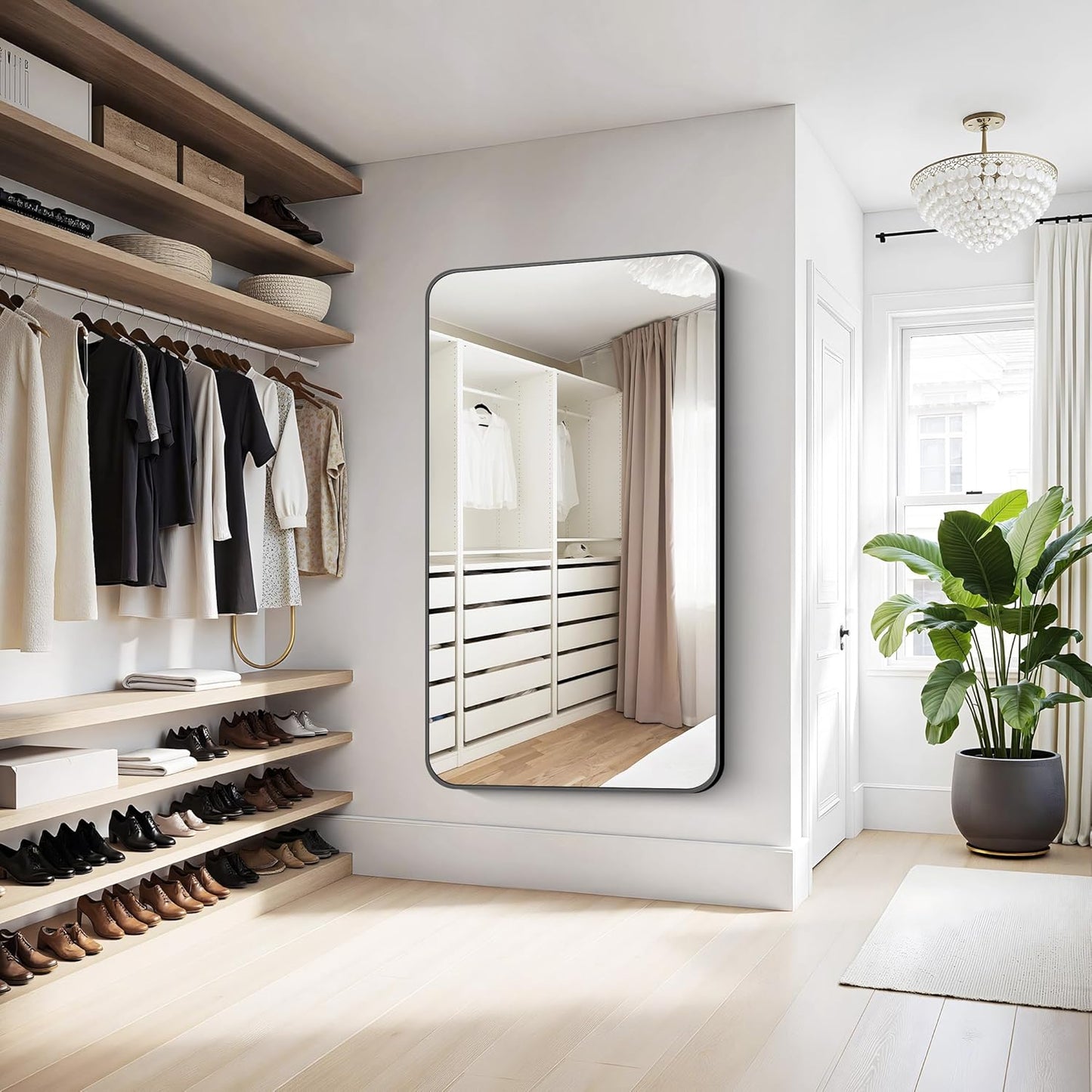 KOCUUY Black Bathroom Mirror 60"x36", Large Vanity Mirror with Rounded Corner, Metal Black Frame with Mordern Design for Bathroom, Living Room, Entryway, Hang Horizontal/Vertical