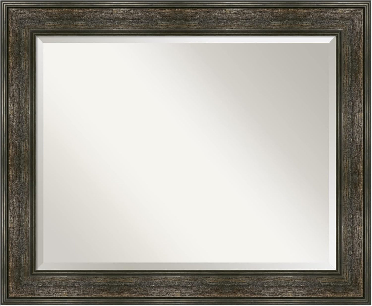 Amanti Art Brown Wall Mirror 28x34 Rail Rustic Char Rectangle Bathroom Mirror for Wall Decor Living Room, Large Rustic Farmhouse Frame, Hangs Horizonally and Vertically, Bathroom Decor, Beveled Edge