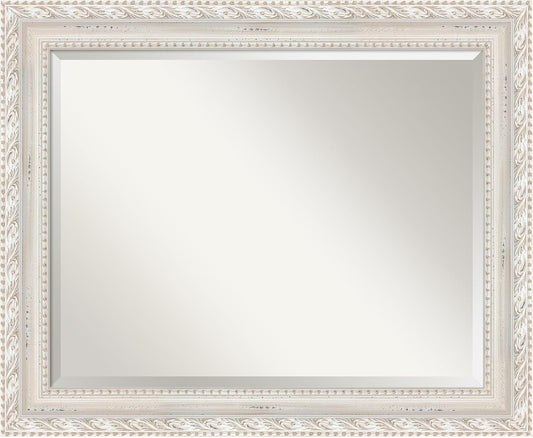 Amanti Art White Bathroom Mirror for Over Sink, 28x34 Opera Off White Rectangle Vanity Mirror, Large Traditional Wood Frame, Hangs Horizonally and Vertically, Bathroom Wall Decor, Beveled Edge from WI