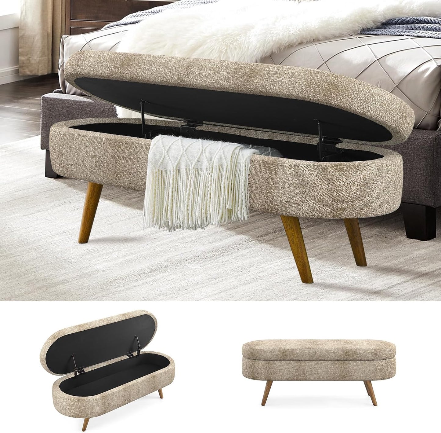 NicBex Ottoman Bench with Storage for Bedroom, 43.5" Upholstered End of Bed Bench with Rubber Wood Legs, Linen Storage Bench for Living Room or Entryway,