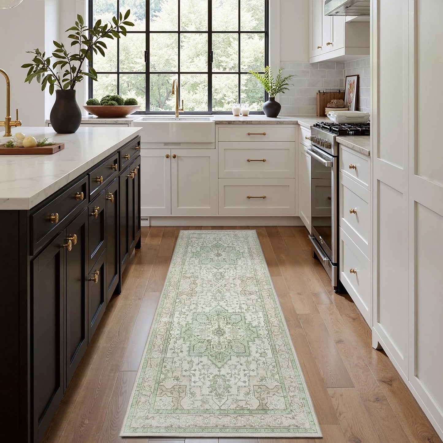 GENIMO 2x8 Runner Rugs for Hallway, Machine Washable Non Slip Vintage Rugs, Low Pile Lightweight Soft Print Rug for Enrtyway, Corridor, Home Office, Kitchen, Oat Light