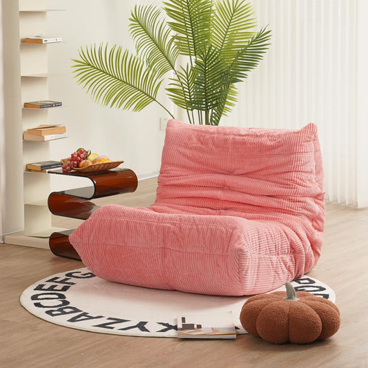 N&V Fireside Chair, Mid Century Armless Floor Sofa, Soft Premium Corduroy Floor Lounge Chair, Foam Sofa Accent Chair for Living Room Bedroom and Office, Salmon