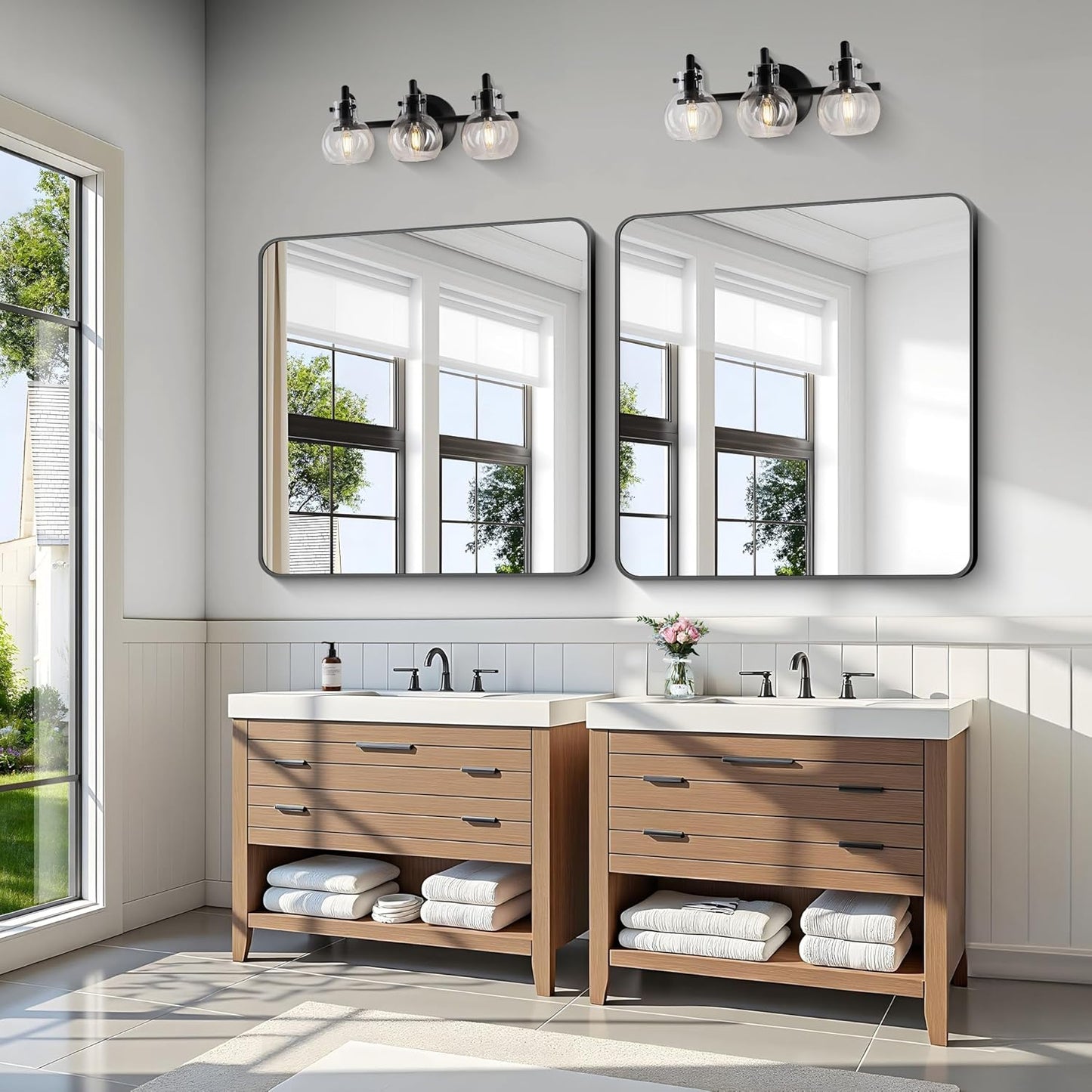 KOCUUY Black Bathroom Mirror 40"x40", Large Square Vanity Mirror with Rounded Corner, Metal Black Frame with Mordern Design for Bathroom, Living Room, Entryway, Hang Horizontal/Vertical