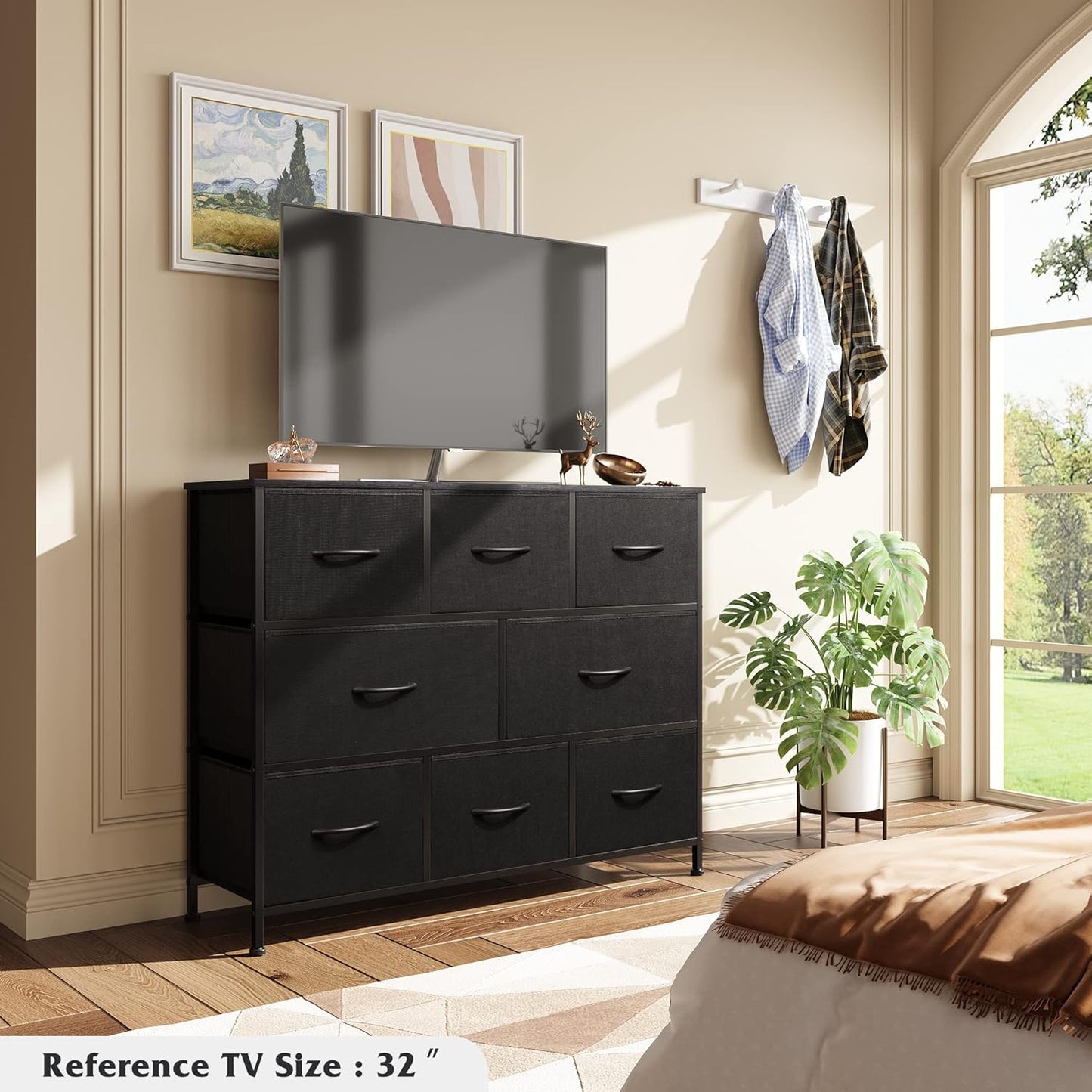 WLIVE 8 Drawer Dresser for Bedroom, Fabric Black Dresser with Large Storage Drawer Unit for Entryway, Chest of Drawers for Living Room