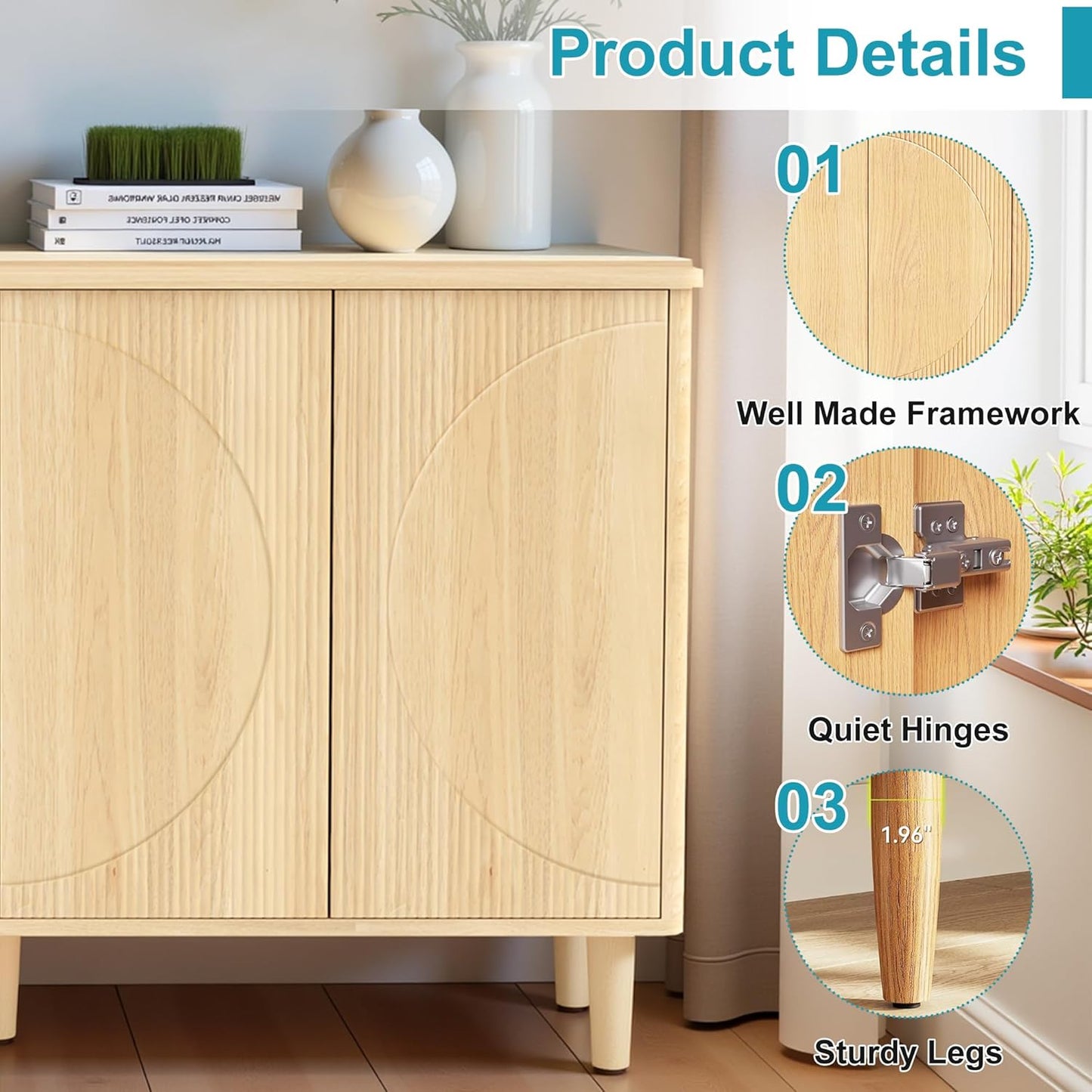 59.4" Sideboard Buffet Cabinet with Storage, Kitchen Buffet Storage Cabinet with Doors & Shelves, Modern Sideboard for Living Room, Kitchen, Hallway, Light Walnut