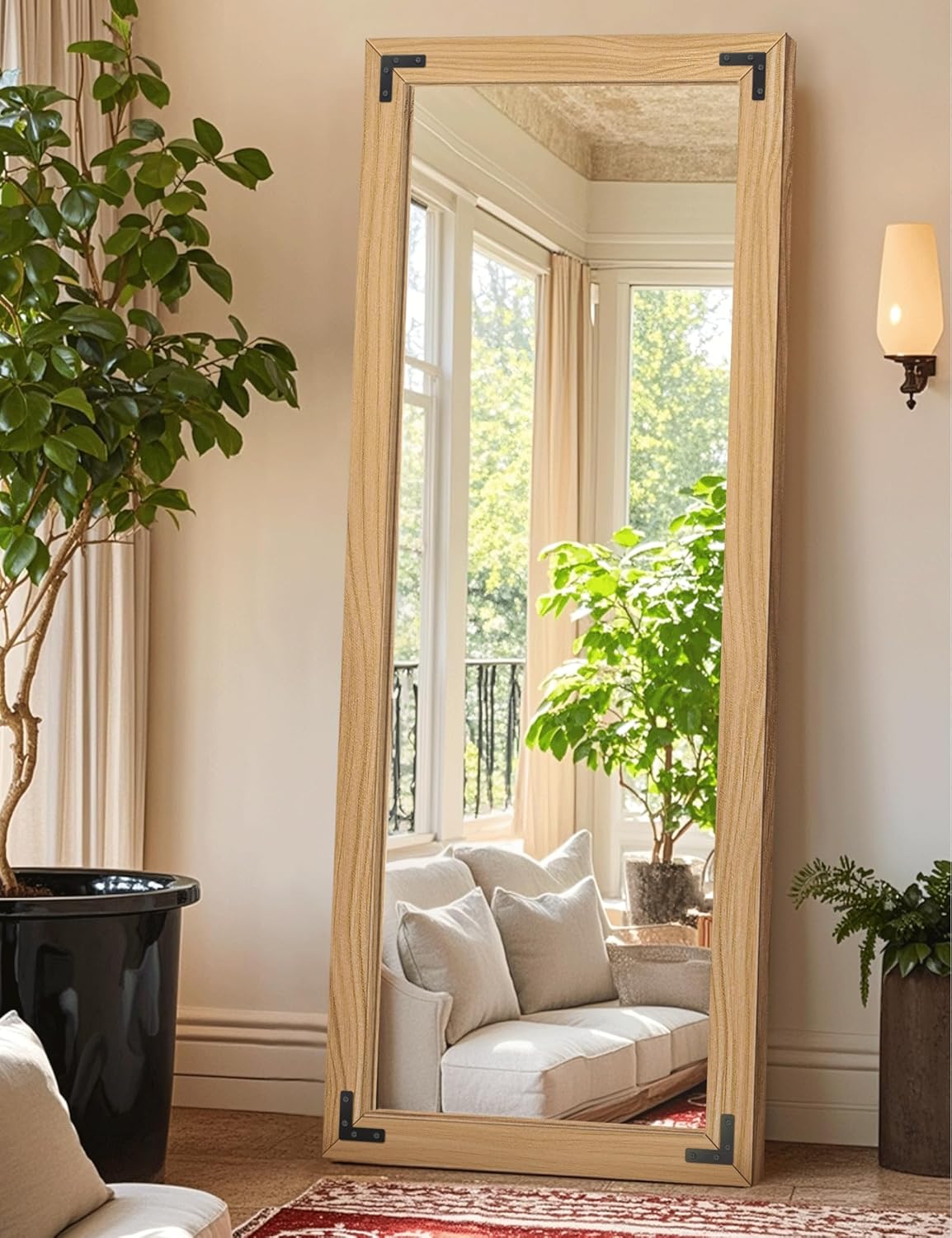 Full Length Mirror with Wooden Frame, 65"X24" Solid Wood Standing Floor Mirror for Farmhouse, Bathroom, Bedroom, Hanging or Leaning Wall-Mounted(Natural)